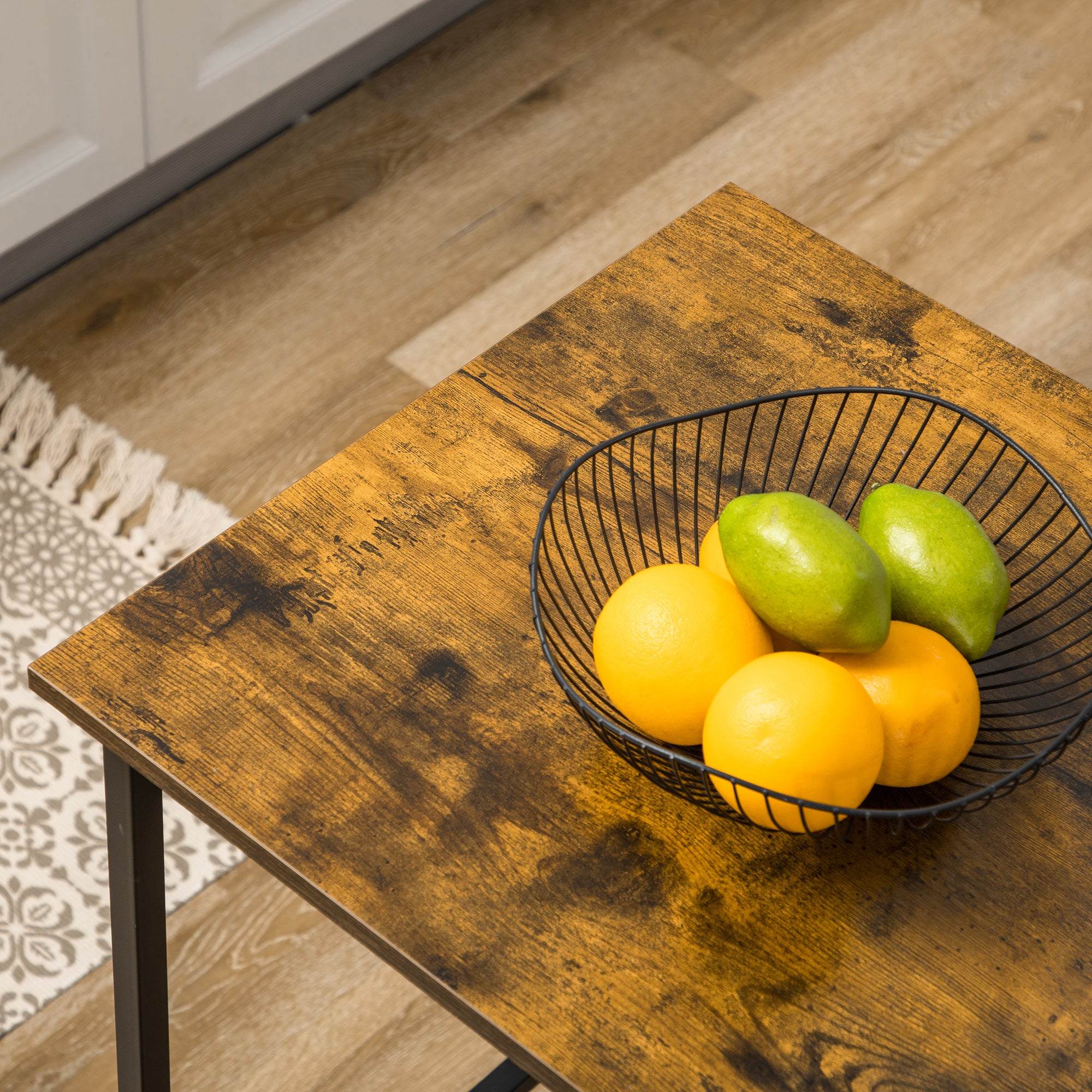 Table de bar avec rangement Table Bistrot Ilot central plateau latéral rabattable et 3 étagères - 120 x 76 x 91,4 cm Brun Rustique