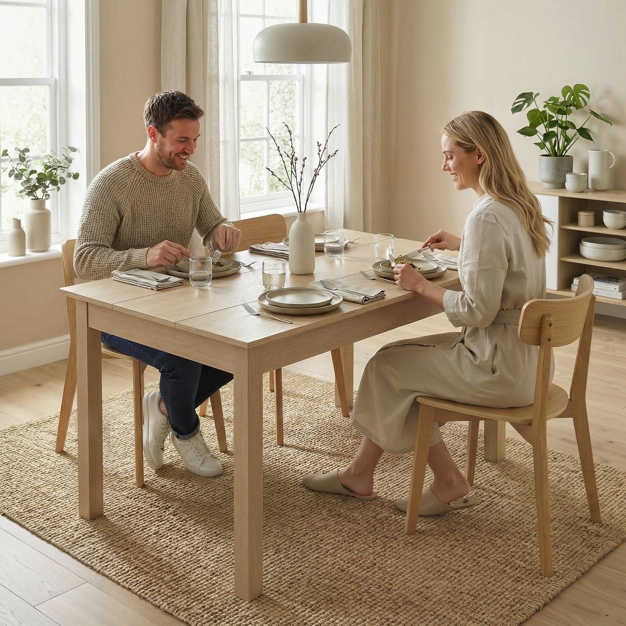 Table de salle à manger design moderne bicolore avec grand plateau 4-6 personnes en bois dim. 119L x 70l x 75H cm - en bois