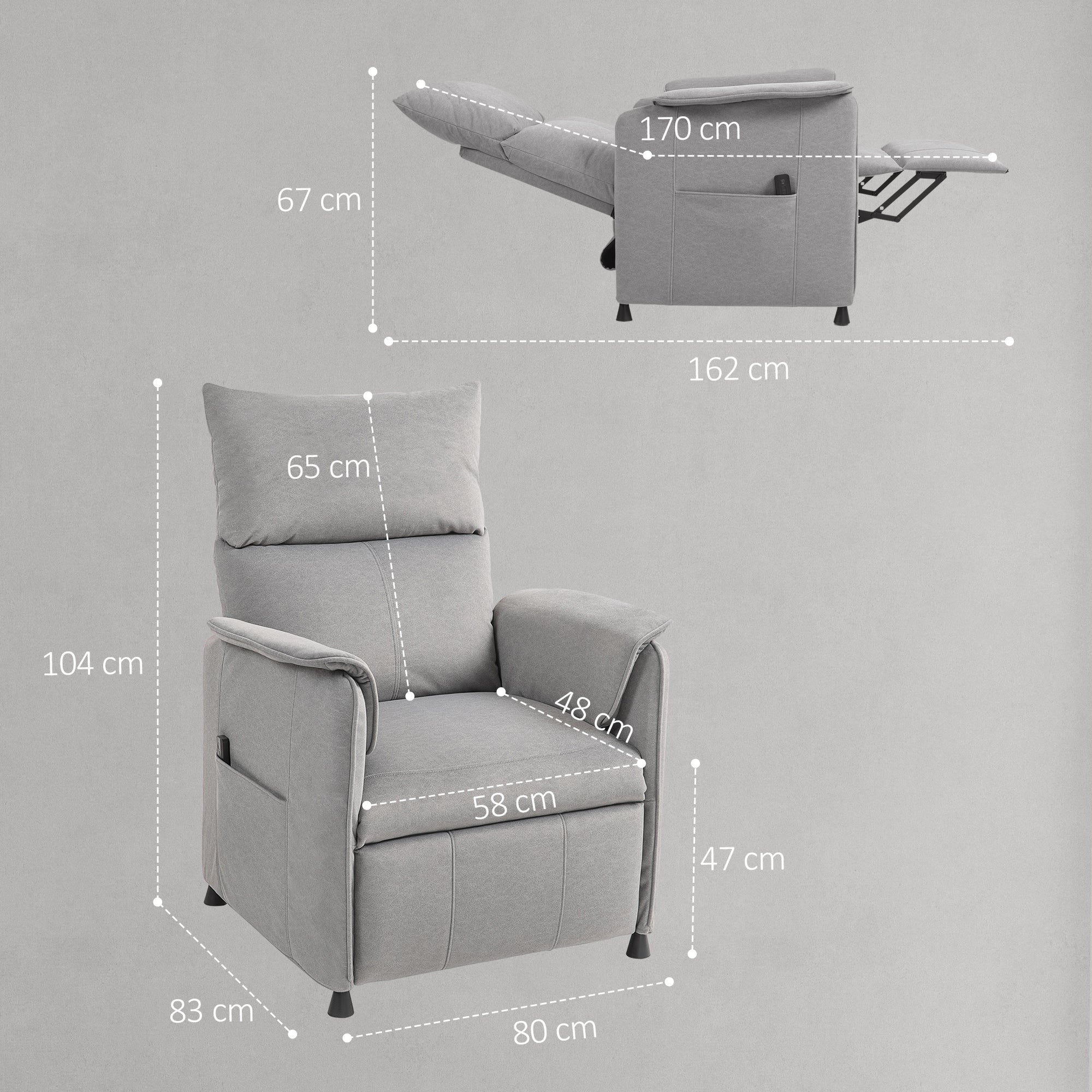 Fauteuil relax électrique fauteuil de relaxation inclinable ultra silencieux avec fonction mémoire, repose-pieds rétractable, télécommande, chaise TV pour chambre bureau home cinéma, gris