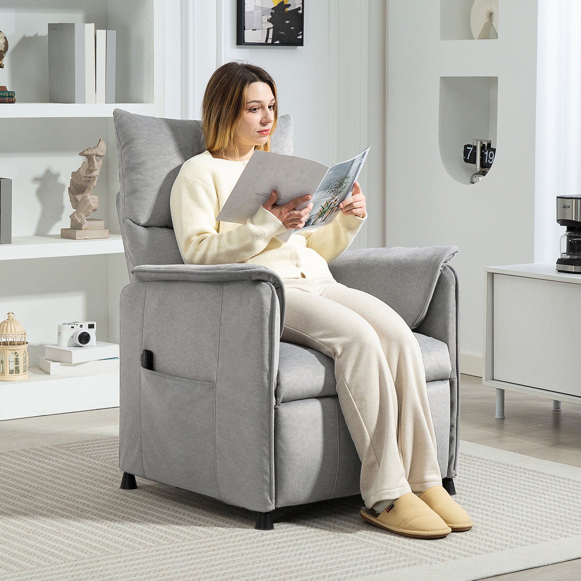 Fauteuil relax électrique fauteuil de relaxation inclinable ultra silencieux avec fonction mémoire, repose-pieds rétractable, télécommande, chaise TV pour chambre bureau home cinéma, gris