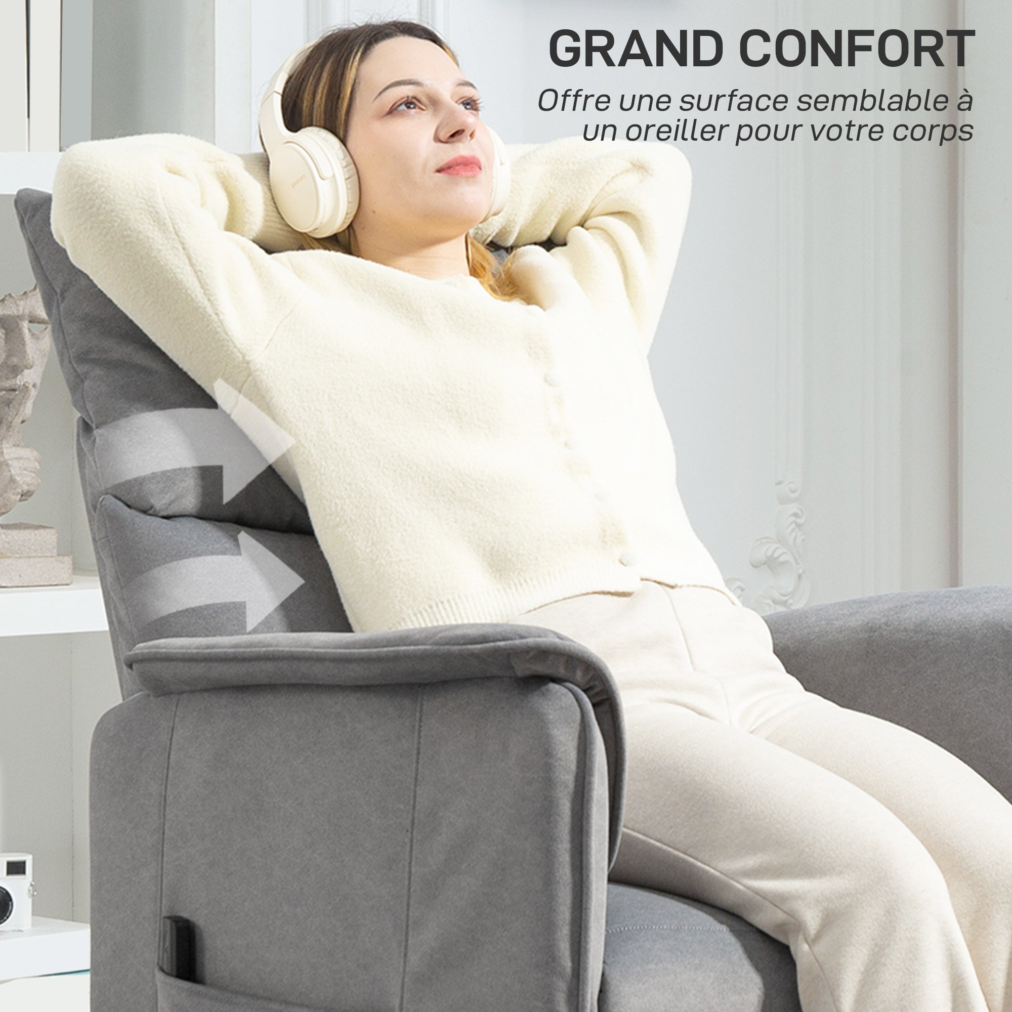 Fauteuil relax électrique fauteuil de relaxation inclinable ultra silencieux avec fonction mémoire, repose-pieds rétractable, télécommande, chaise TV pour chambre bureau home cinéma, gris