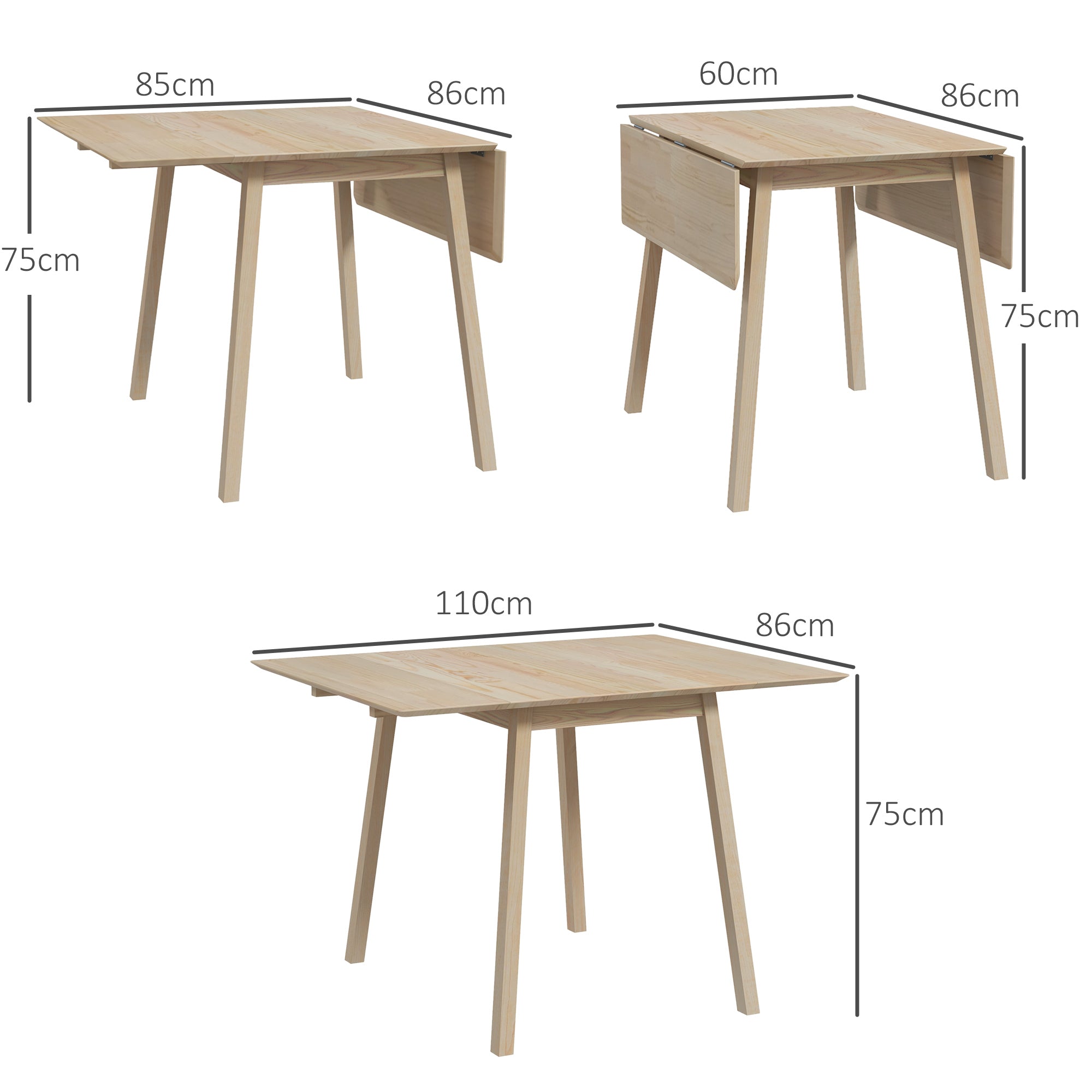 Table de cuisine pliable table à manger pliante avec plateau rabattable en bois pour 2 à 4 personnes, bois naturel