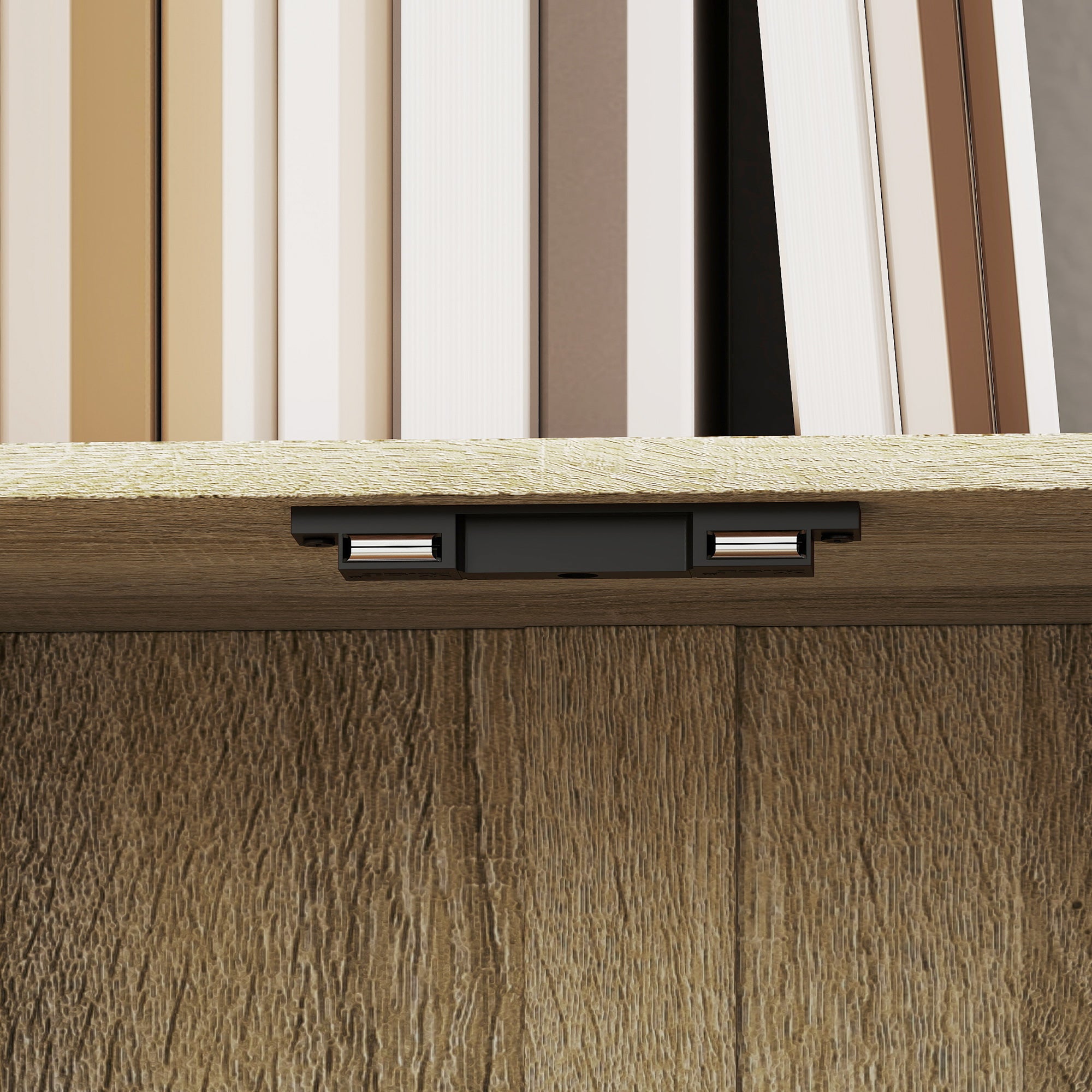 Bibliothèque à 5 niveaux, meuble de rangement en forme de S avec étagères et placard double porte, étagère de rangement pour salon, chambre bureau, 60 x 23,8 x 179,2 cm, effet bois naturel