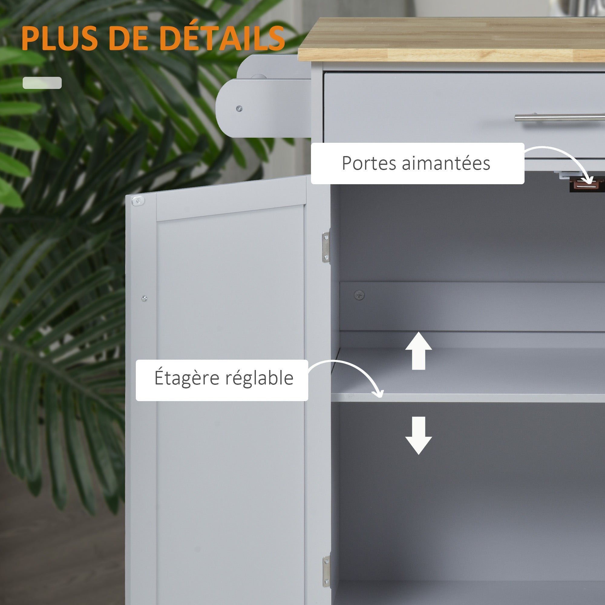 Desserte de cuisine sur roulettes chariot de service Ilot de cuisine avec tiroir de placard et porte-torchons - 83l x 45P x 91,5H cm gris