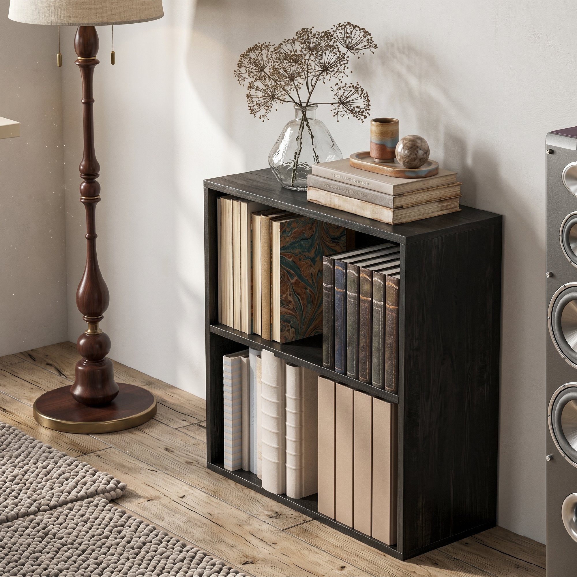 Bibliothèque étagère de rangement avec 2 compartiments et étagère réglable, meuble de rangement pour bureau, salon, chambre, 60 x 24 x 63 cm, noir