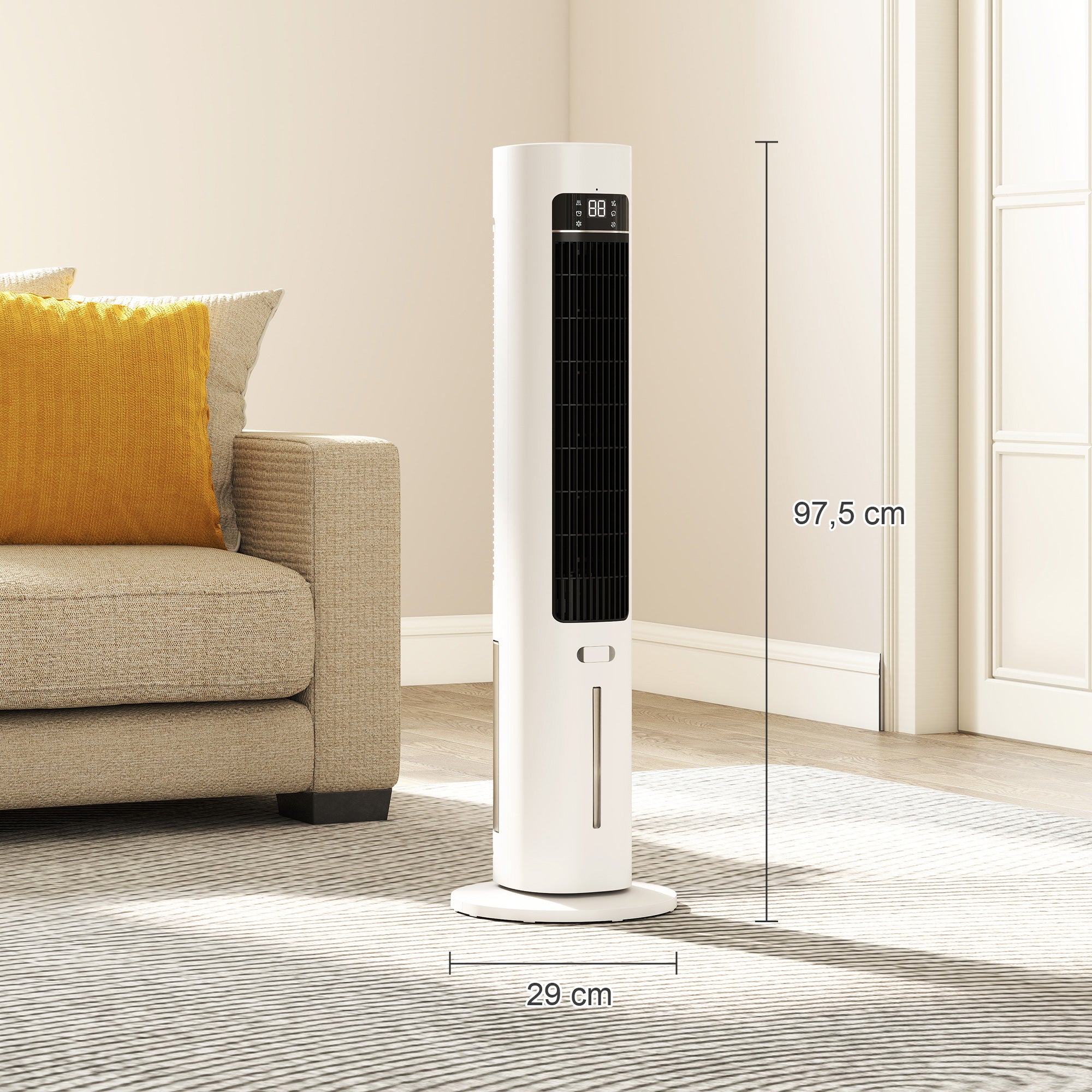 Refroidisseur d'air colonne 3 en 1 refroidisseur humidificateur et ventilateur, oscillation 48°, 3 vitesses 3 modes, réservoir d'eau 3L, blocs de glace, télécommande, pour chambre bureau, blanc