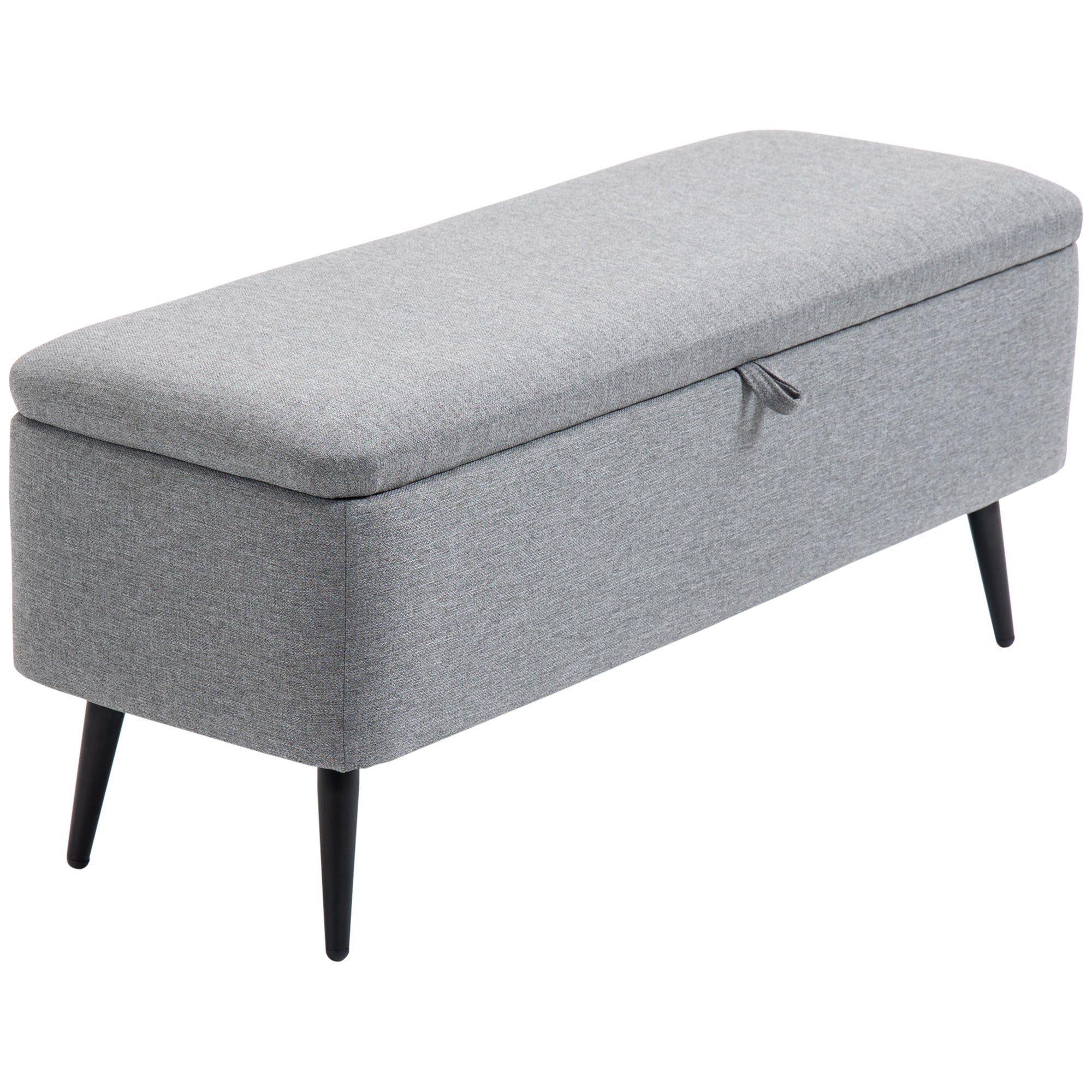 Banc de rangement, bout de lit, coffre de rangement en tissu avec pieds en acier noir, 101 x 38,5 x 44,5 cm, gris