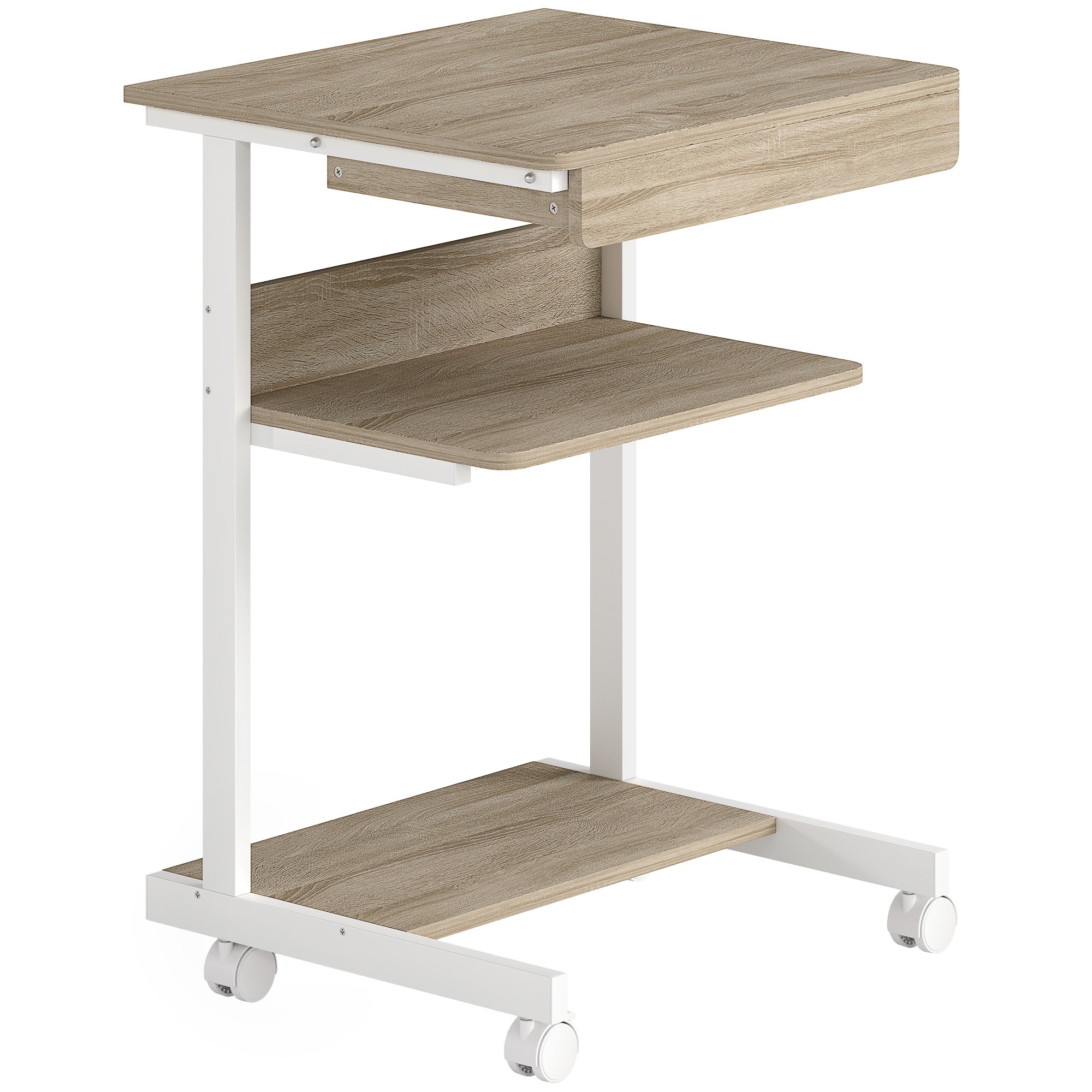 Bureau d'ordinateur sur roues, bureau avec rangement 56 x 51 cm avec tiroir, compartiment et support CPU, table informatique pour étudier pour petits espaces chambre, chêne
