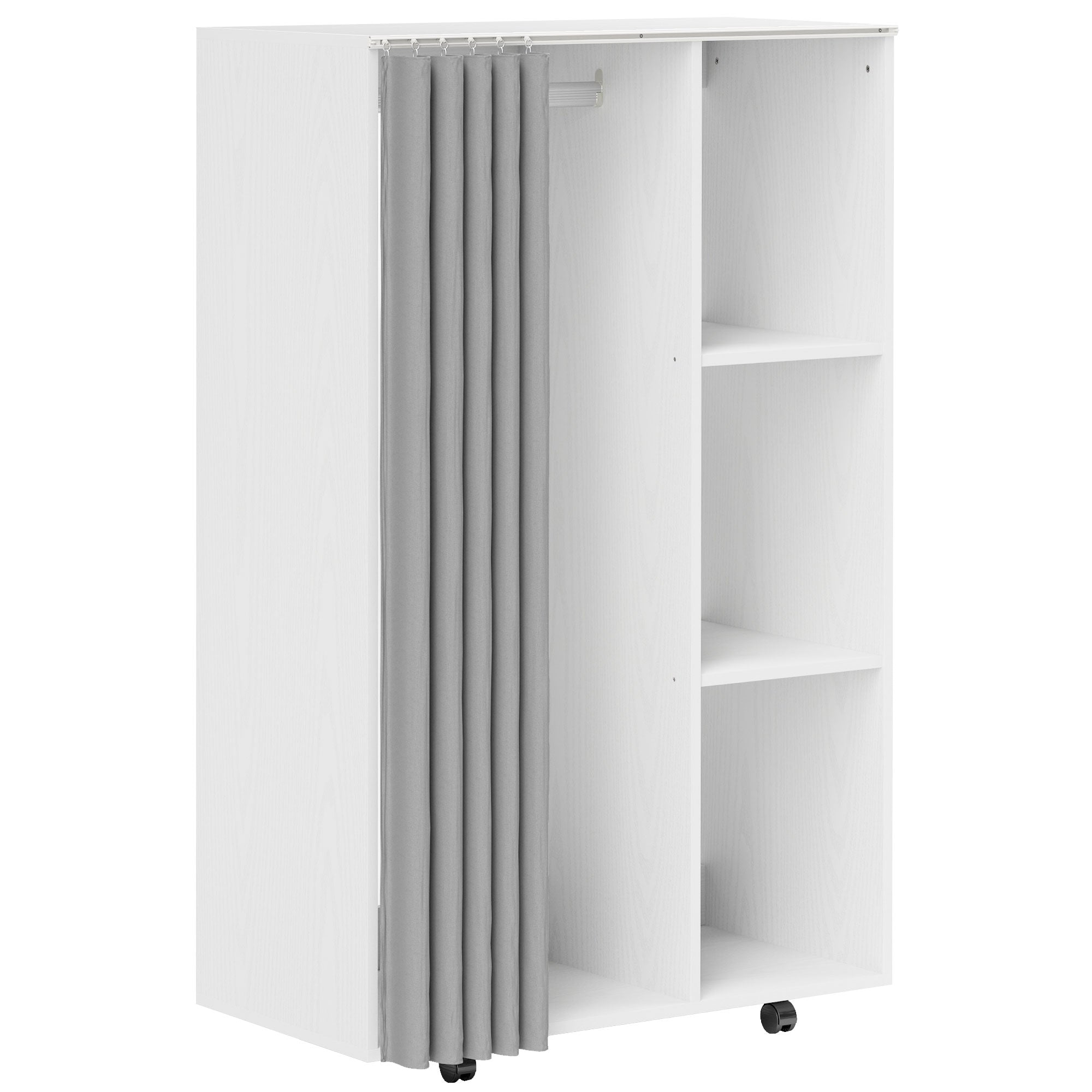 Armoire penderie meuble de rangement mobile 4 roulettes avec tringle à vêtements et étagères ouvertes, penderie vêtement dressing roulant pour chambre à coucher, dim. 80 x 40 x 128 cm, blanc