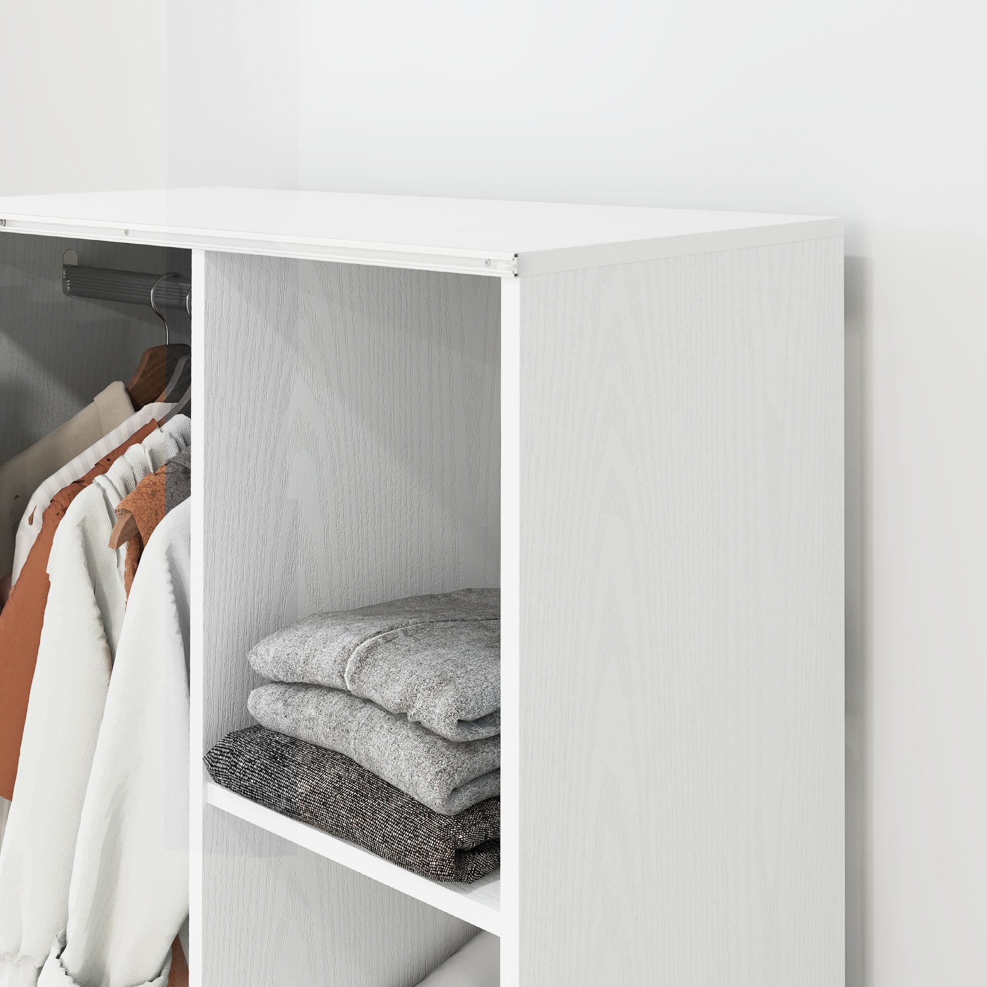 Armoire penderie meuble de rangement mobile 4 roulettes avec tringle à vêtements et étagères ouvertes, penderie vêtement dressing roulant pour chambre à coucher, dim. 80 x 40 x 128 cm, blanc