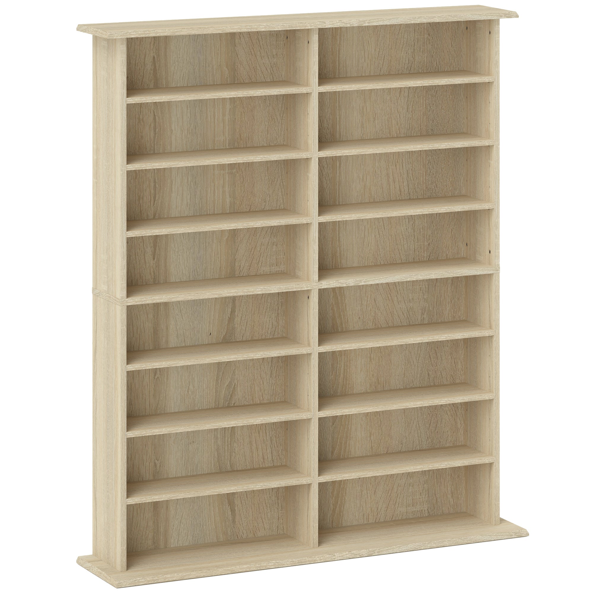 Rangements pour CD et DVD, meuble de rangement multimédia avec 16 compartiments et 12 étagères réglables, capacité max. 720 CD/396 DVD et Blu-ray, 106,5 x 24 x 126,3 cm, bois naturel