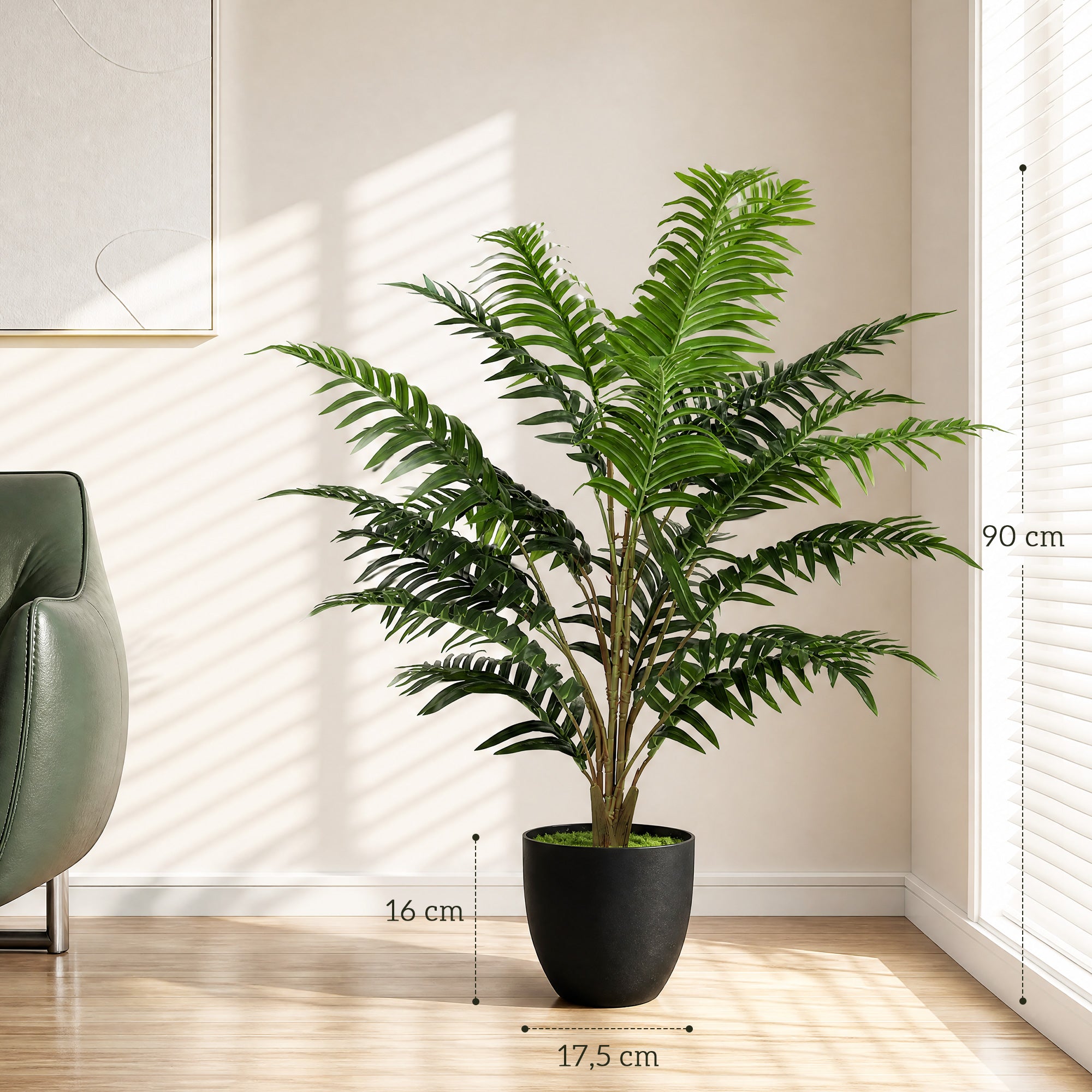 Plante artificielle intérieure 90 cm fougère arbre artificiel en pot avec branches flexibles, fausse plante vert décoration intérieure et extérieure pour maison, bureau, salon, chambre