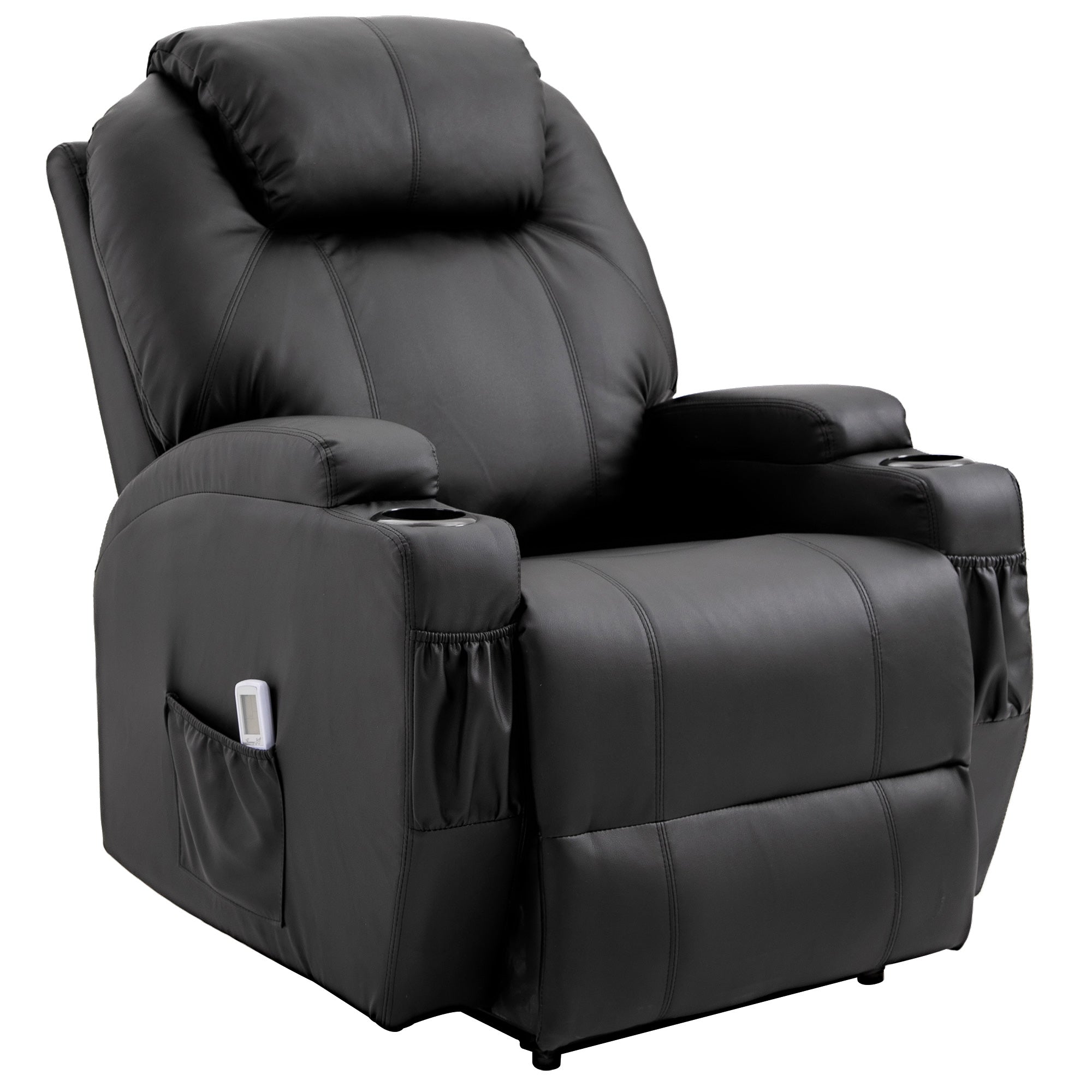 Fauteuil de Massage Inclinable, Chaise de Relaxation avec dossier et repose-pied électrique réglables revêtement synthétique pour Salon, Chambre, Cinéma Maison Noir