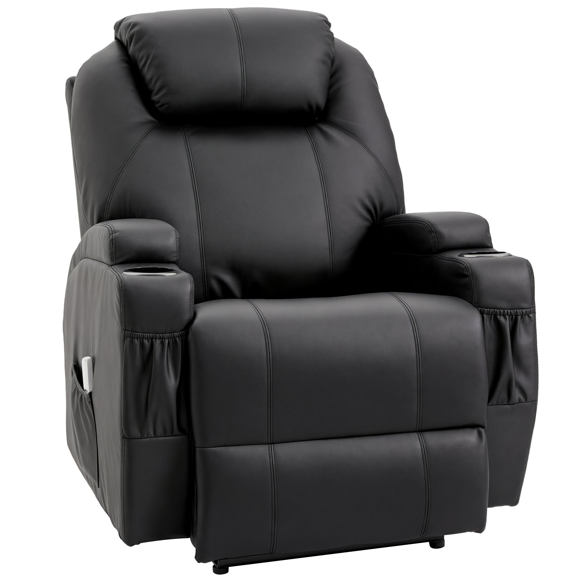 Fauteuil de Massage Inclinable, Chaise de Relaxation avec dossier et repose-pied électrique réglables revêtement synthétique pour Salon, Chambre, Cinéma Maison Noir