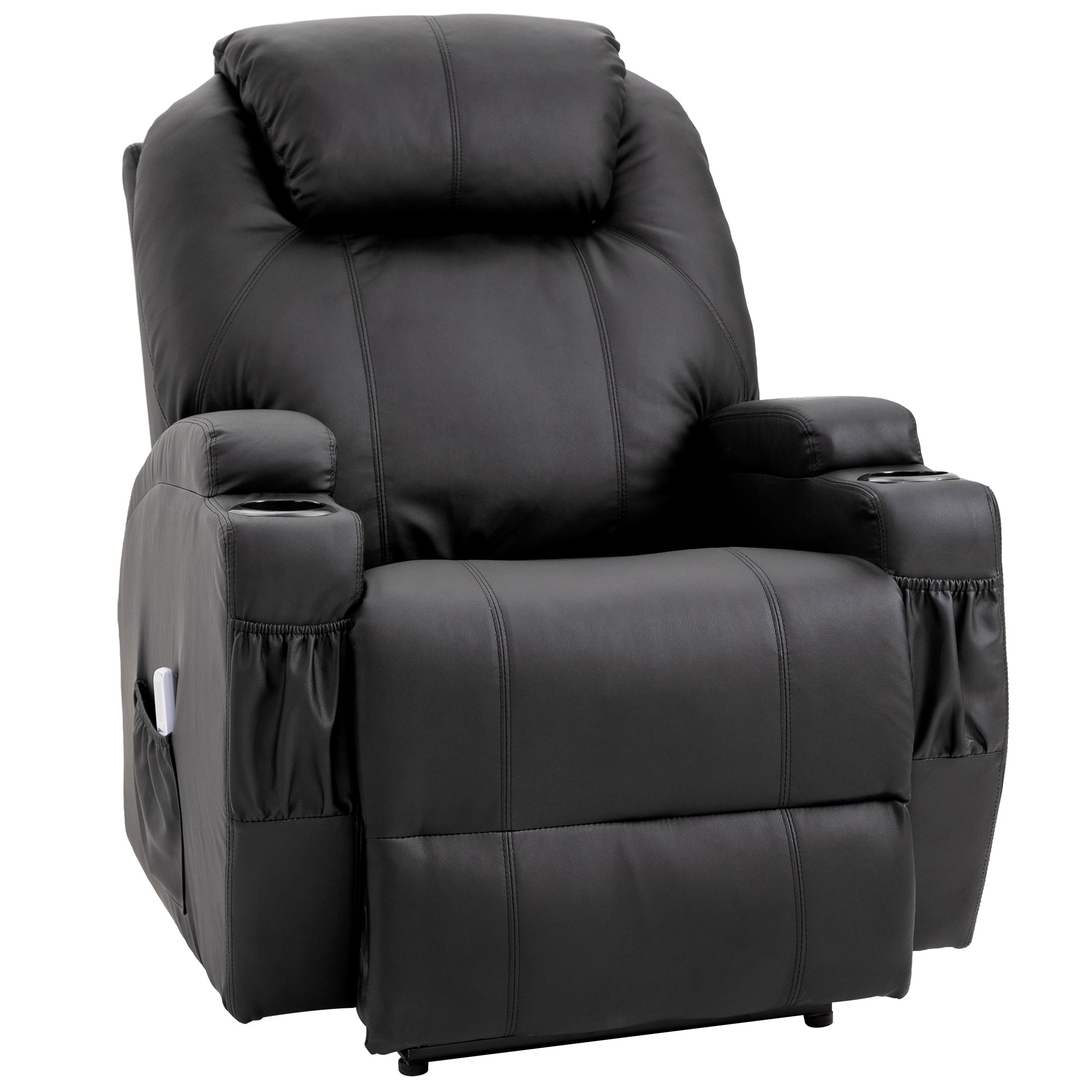 Fauteuil de Massage Inclinable, Chaise de Relaxation avec dossier et repose-pied électrique réglables revêtement synthétique pour Salon, Chambre, Cinéma Maison Noir