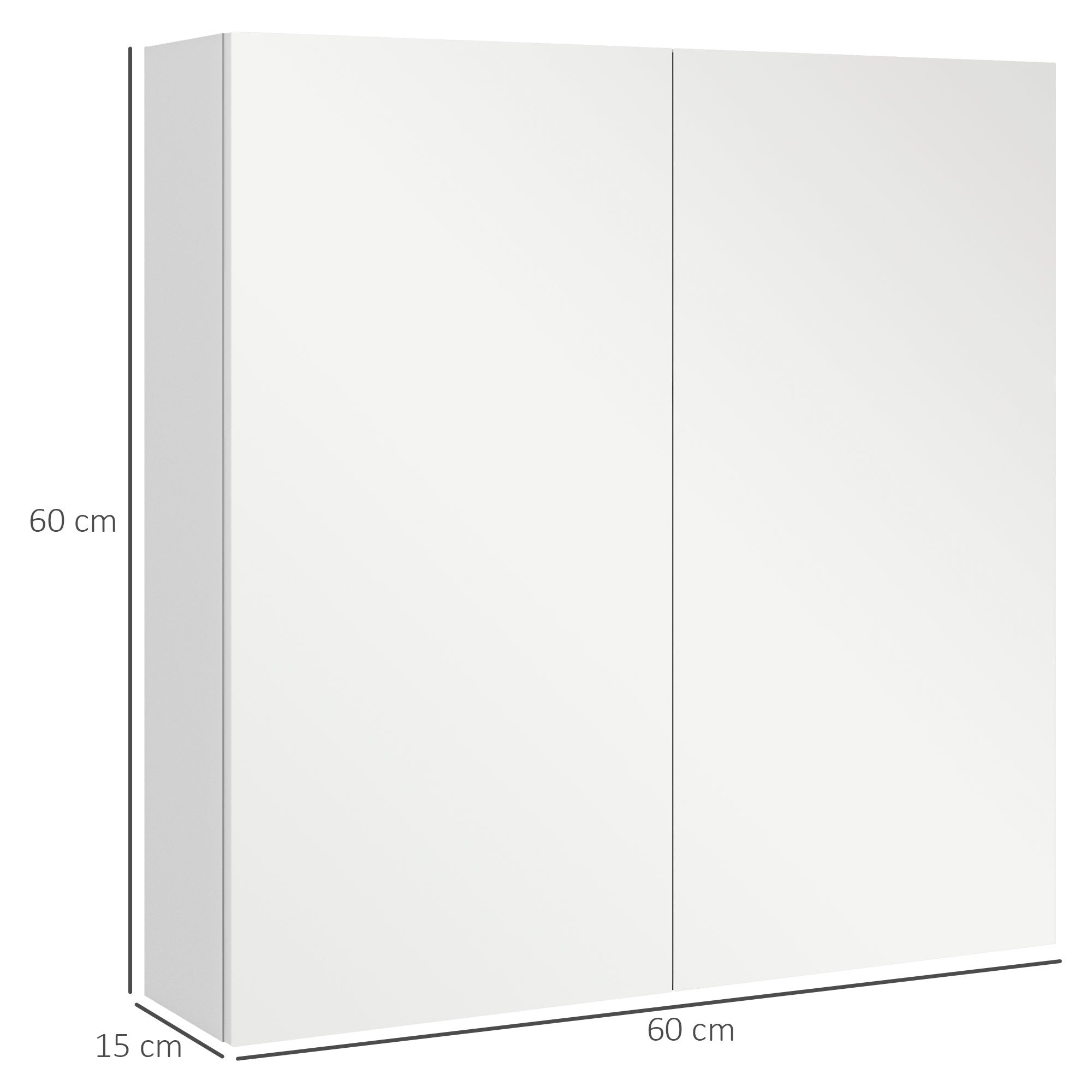 Armoire murale de salle de bain, placard de rangement, 3 niveaux, étagère réglable, 2 portes et miroirs, armoire suspendue, 60 x 15 x 60 cm, blanc