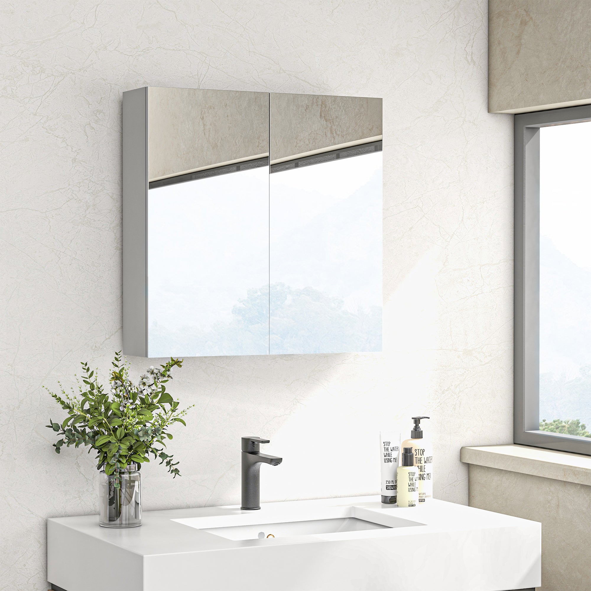 Armoire murale de salle de bain, placard de rangement, 3 niveaux, étagère réglable, 2 portes et miroirs, armoire suspendue, 60 x 15 x 60 cm, blanc