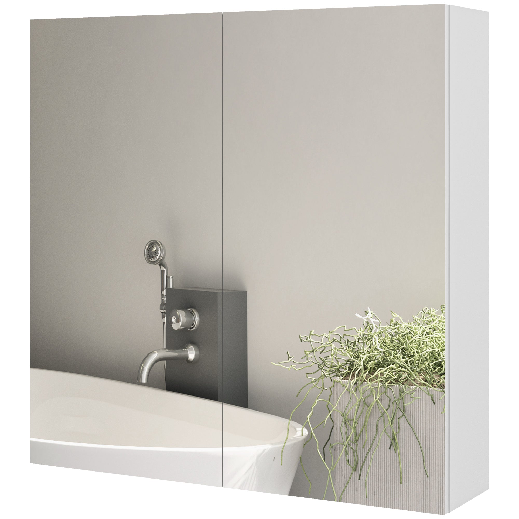 Armoire murale de salle de bain, placard de rangement, 3 niveaux, étagère réglable, 2 portes et miroirs, armoire suspendue, 60 x 15 x 60 cm, blanc