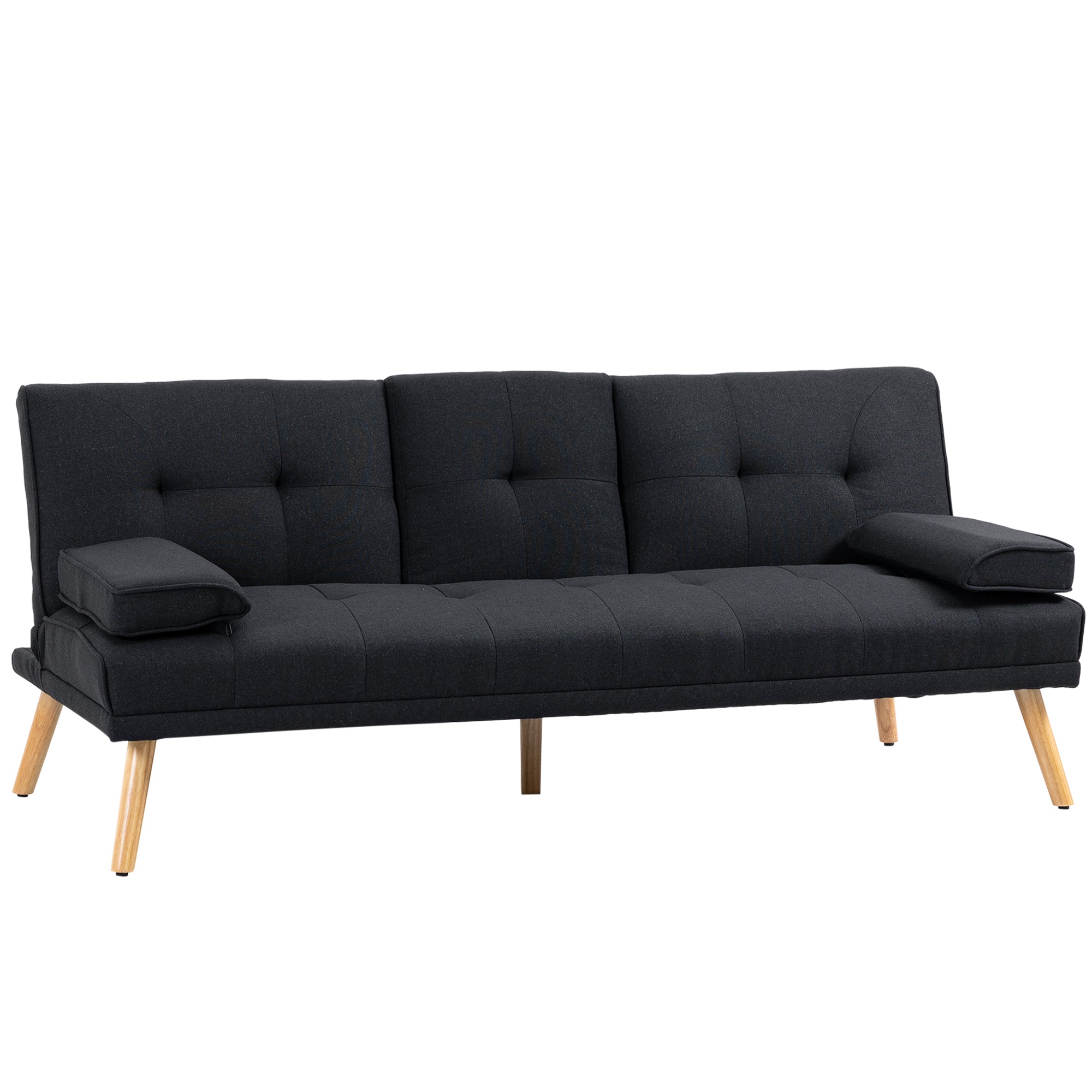 Canapé convertible 3 places design scandinave inclinaison dossier réglable 3 niveaux dossier centrale rabattable 2 porte-verres bois massif lin gris