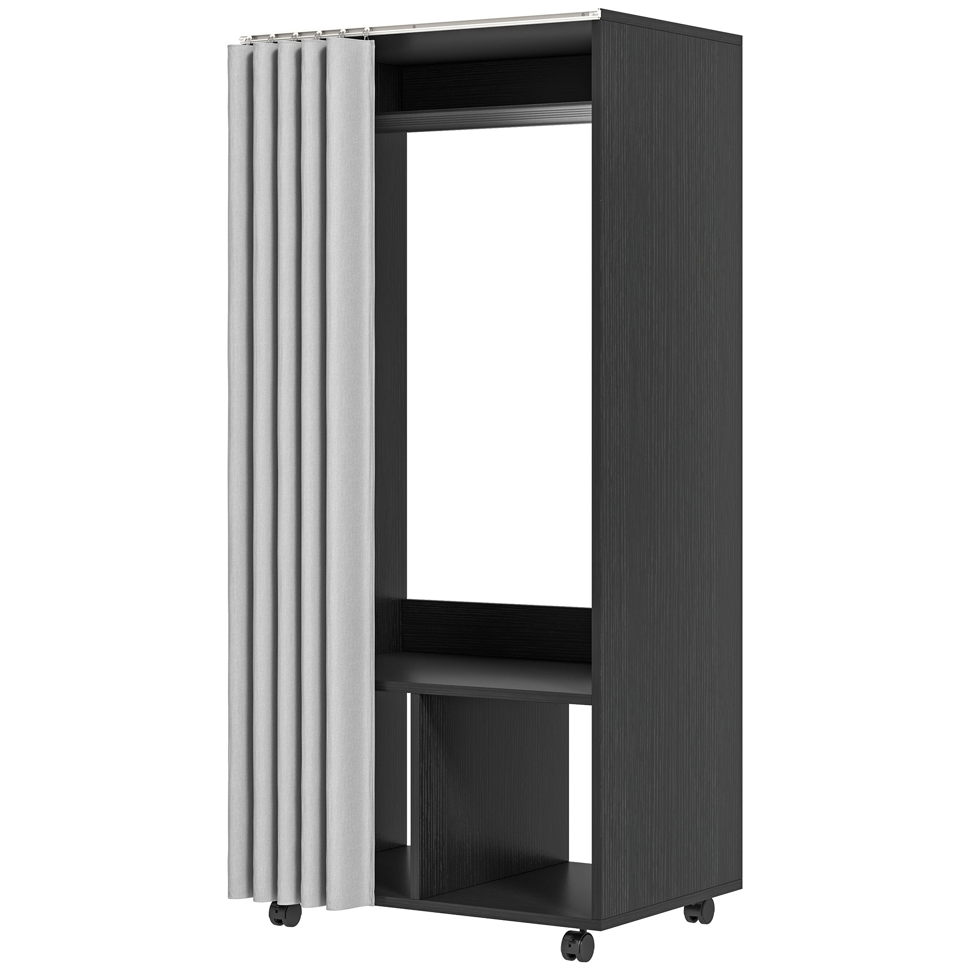Armoire penderie mobile dressing avec rideau armoire de rangement 4 roulettes avec tringle de suspension et étagères, penderie vêtement roulant pour chambre à coucher, 60 x 40 x 128 cm, noir