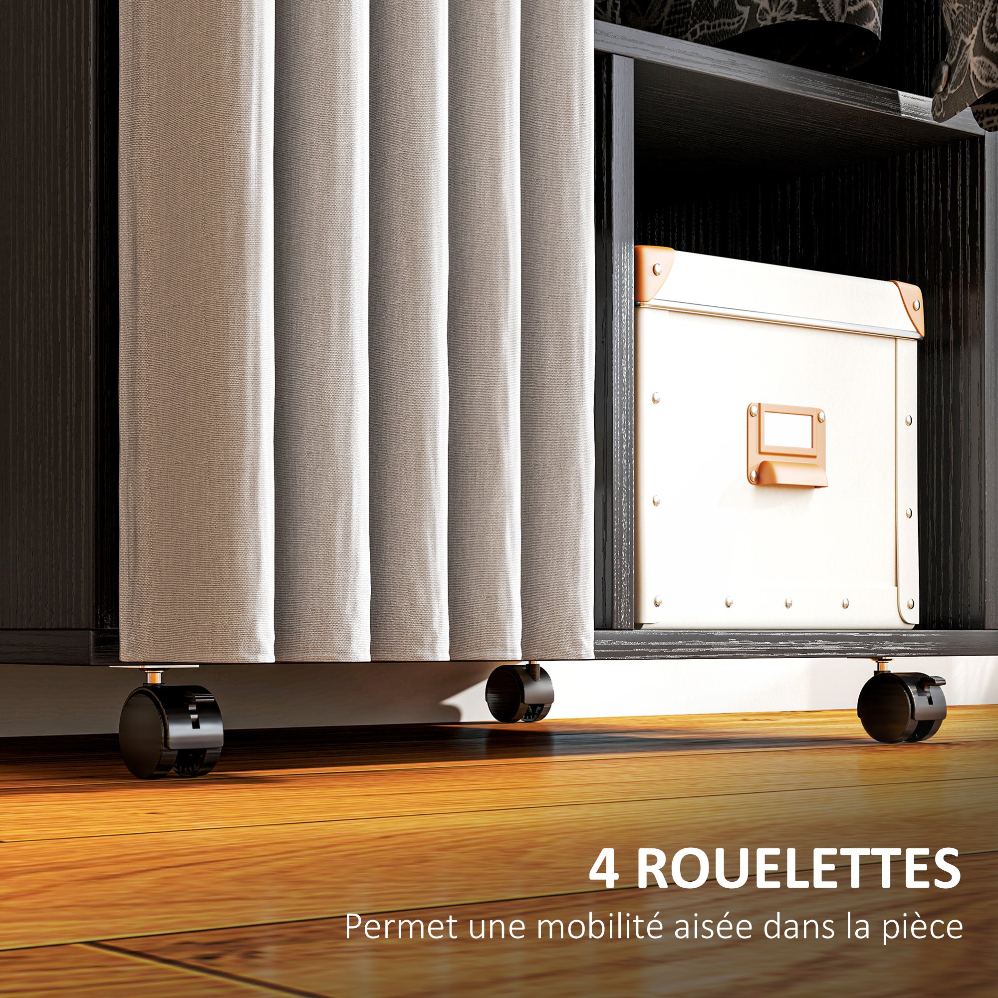 Armoire penderie mobile dressing avec rideau armoire de rangement 4 roulettes avec tringle de suspension et étagères, penderie vêtement roulant pour chambre à coucher, 60 x 40 x 128 cm, noir