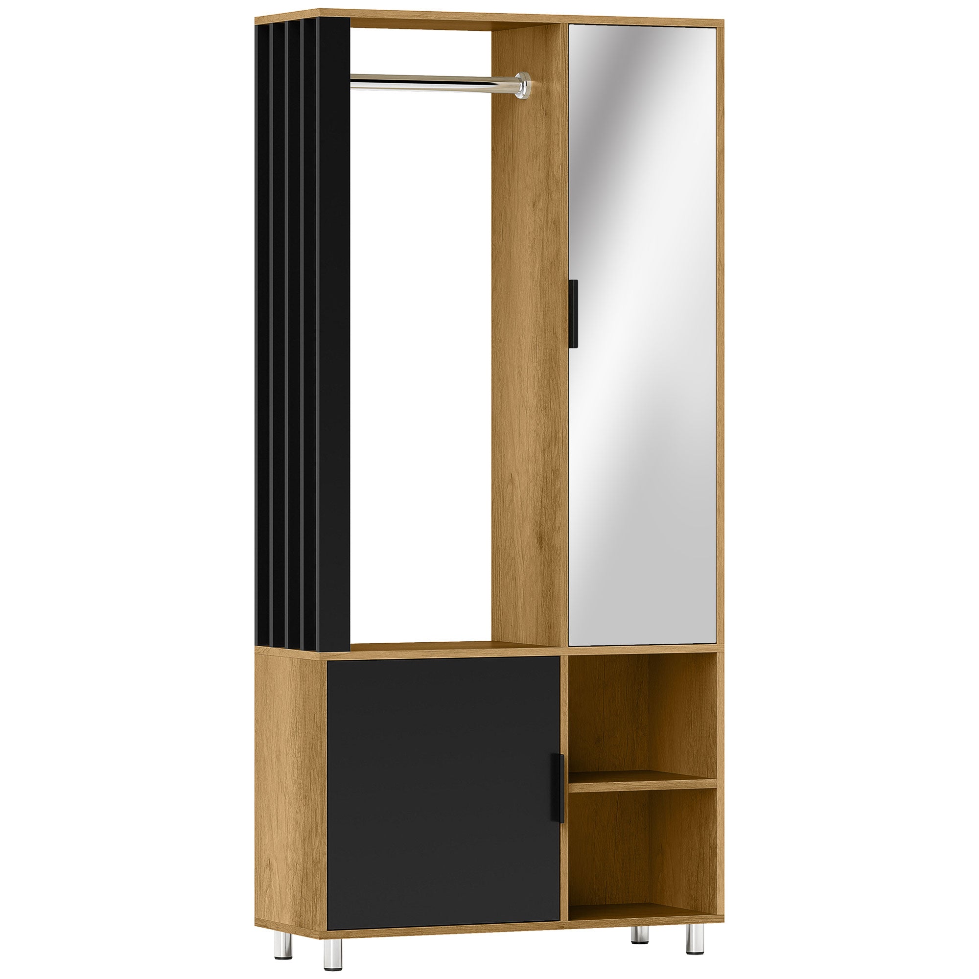 Armoire chambre penderie dressing moderne armoire de rangement avec miroir, compartiments ouverts, placard et tringle de suspension, 80 x 30 x 170 cm, bois naturel