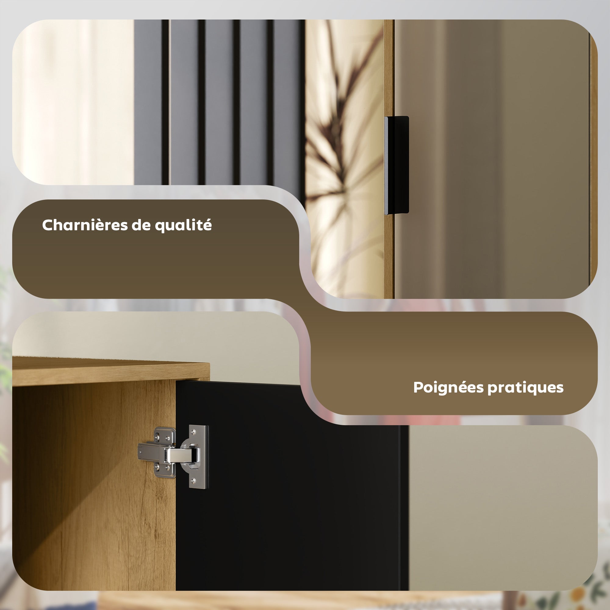 Armoire chambre penderie dressing moderne armoire de rangement avec miroir, compartiments ouverts, placard et tringle de suspension, 80 x 30 x 170 cm, bois naturel