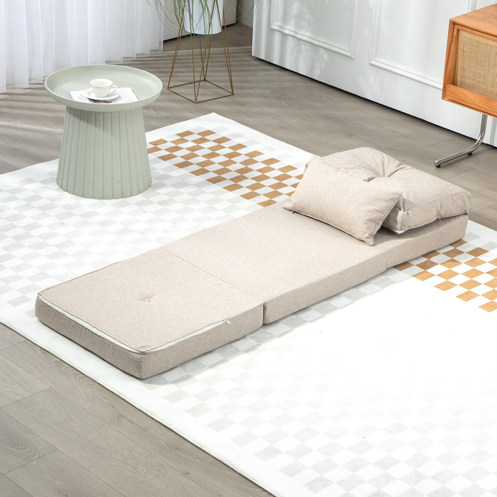 Fauteuil convertible 1 place fauteuil paresseux lit chauffeuse 1 place - coussin inclus, dossier réglable - salon, charge 120 kg, tissu lin beige