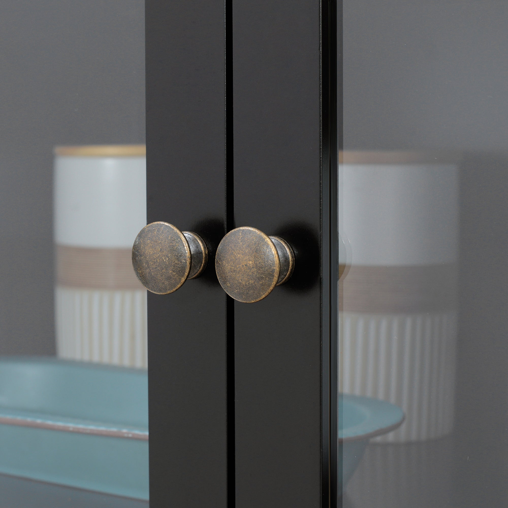 Buffet meuble cuisine rangement armoire de cuisine 4 portes dont 2 portes vitrées et 1 tiroir hauteur 182,5 cm avec étagères réglables - noir