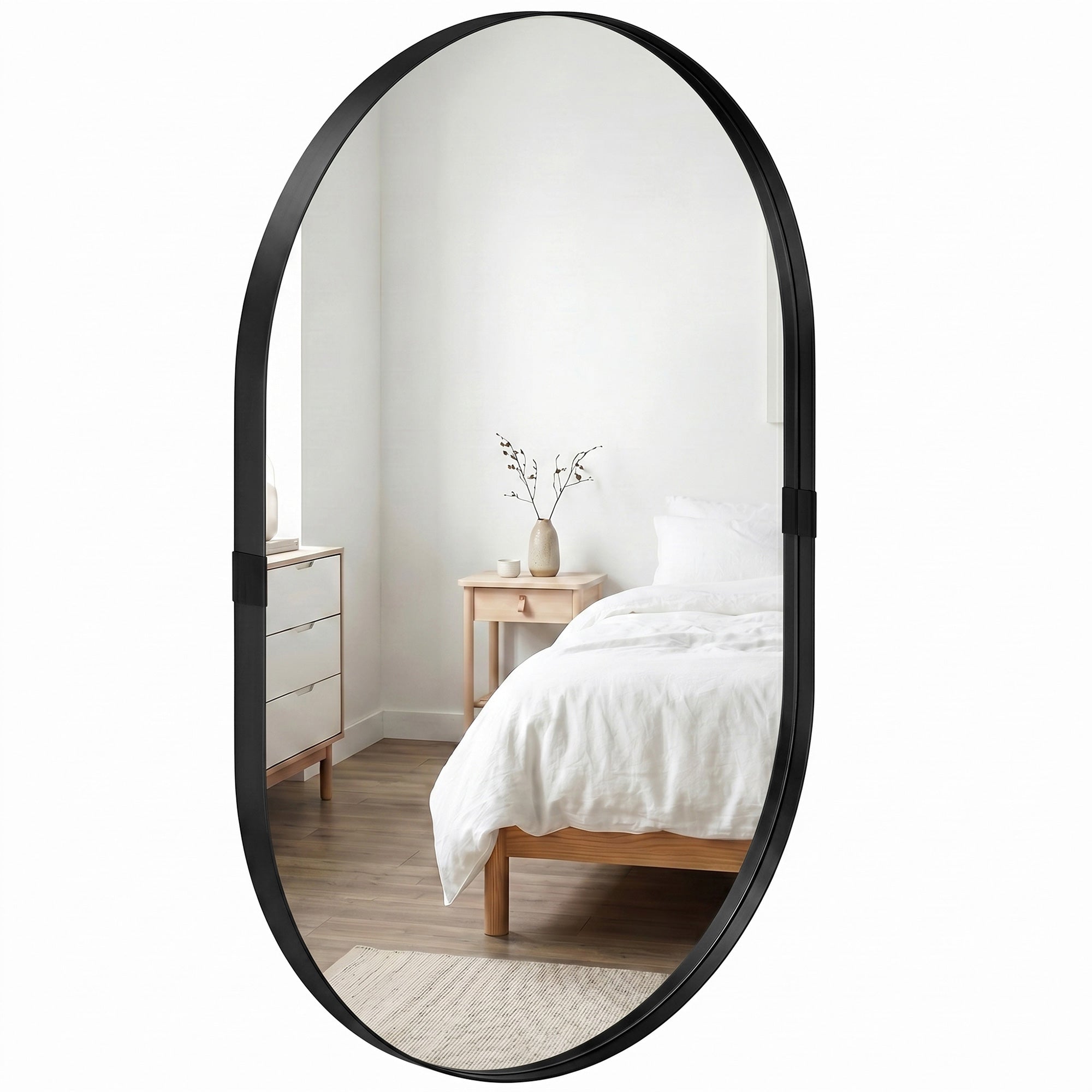 Miroir mural, miroir décoratif 60 x 90 cm en verre trempé et cadre en aluminium, pour salle de bain, chambre, salon, couloir, noir