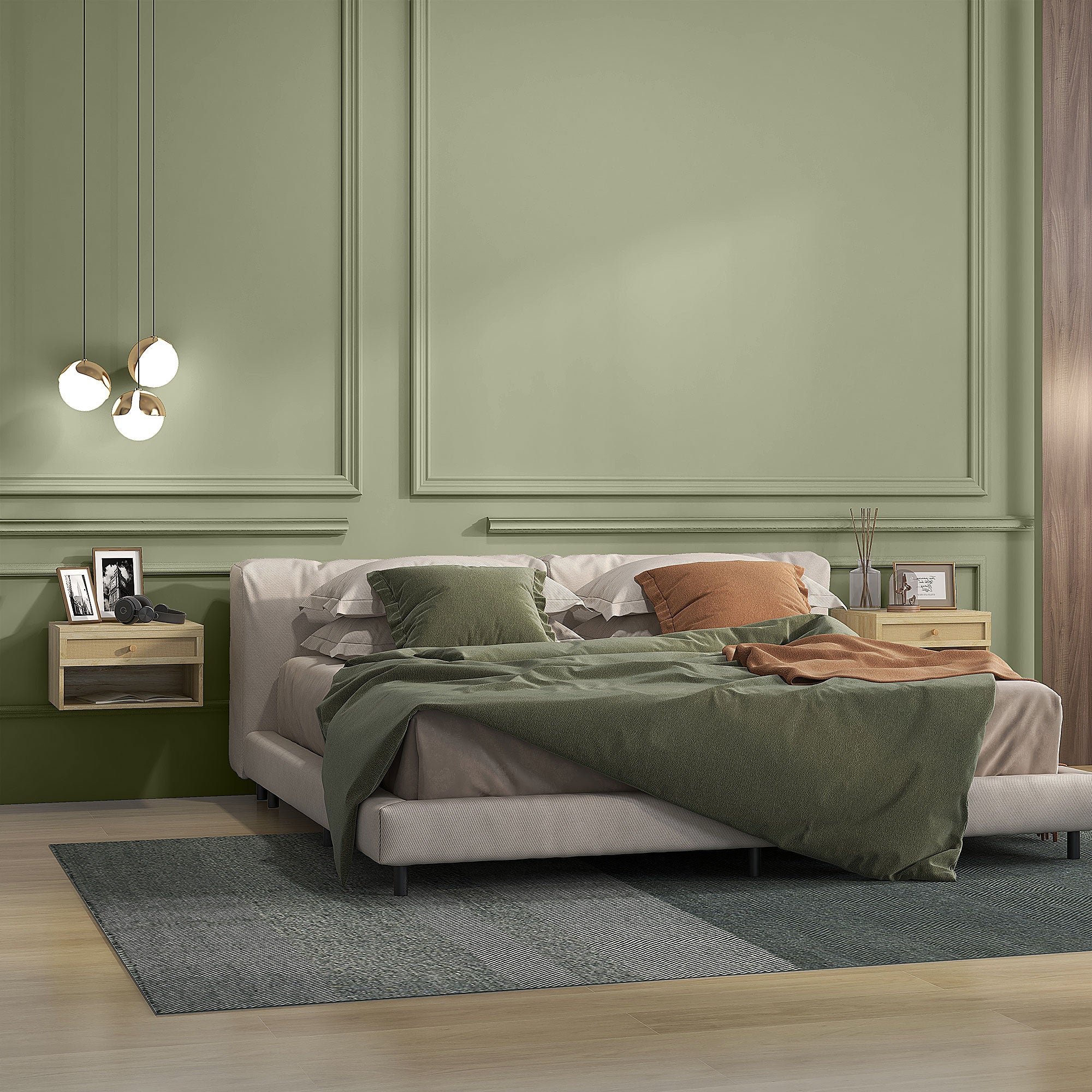 Lot de 2 tables de chevet murales table de nuit - tiroir coulissant, niche, plateau - en bois façade effet rotin tissé dim. 40L x 34l x 23H cm