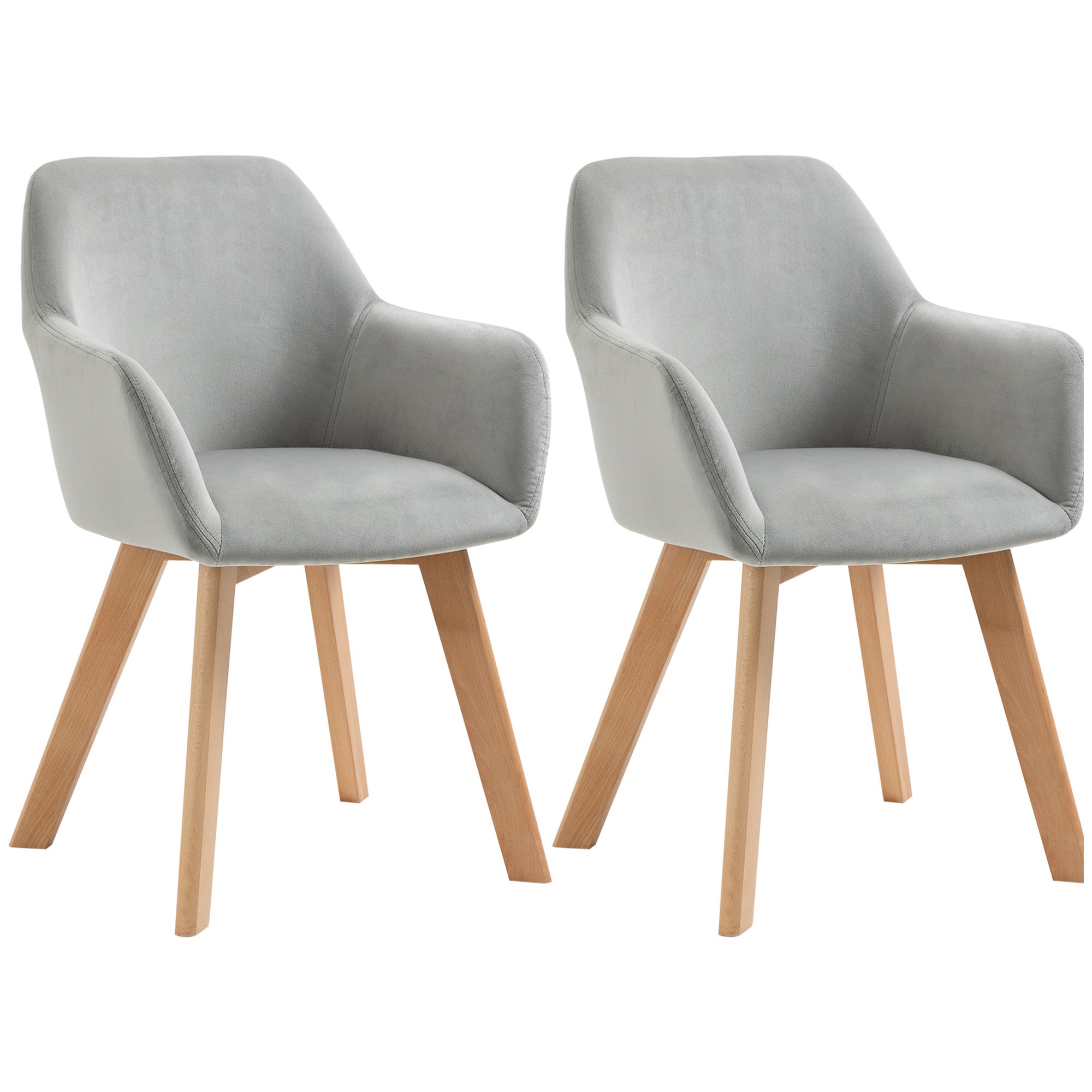 Lot de 2 chaises de salle à manger chaise de cuisine assise rembourrée en tissu effet velours pieds en bois pour cuisine salon chambre bureau, gris