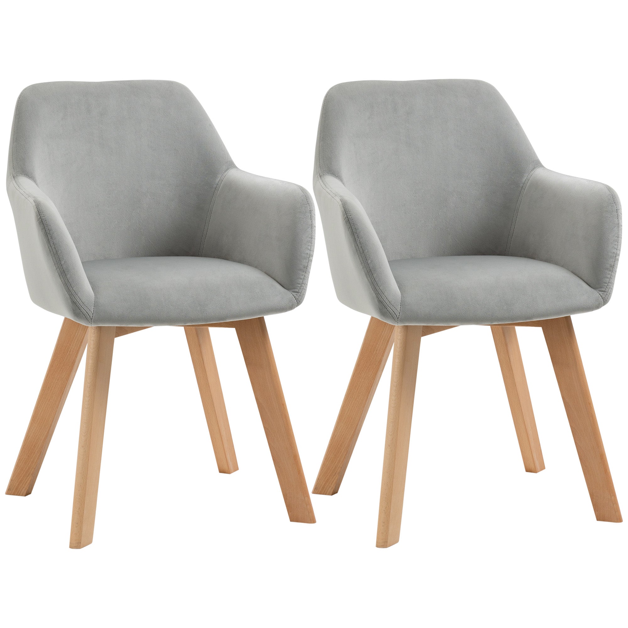 Lot de 2 chaises de salle à manger chaise de cuisine assise rembourrée en tissu effet velours pieds en bois pour cuisine salon chambre bureau, gris