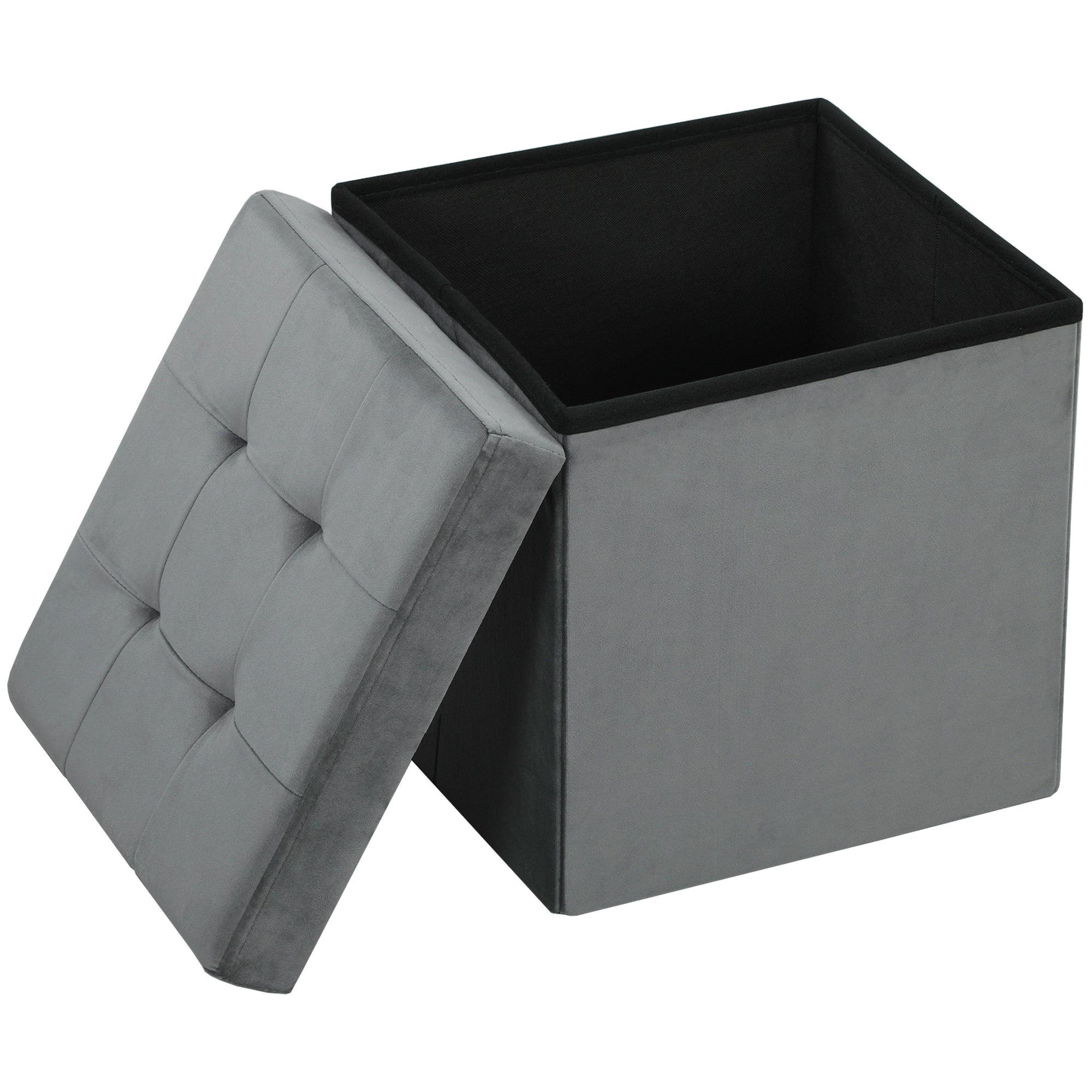 Tabouret, pouf coffre rangement, pouf repose-pieds en tissu velours, pour la chambre à coucher, entrée, salon, charge 120 Kg, 38 x 38 x 38 cm, gris