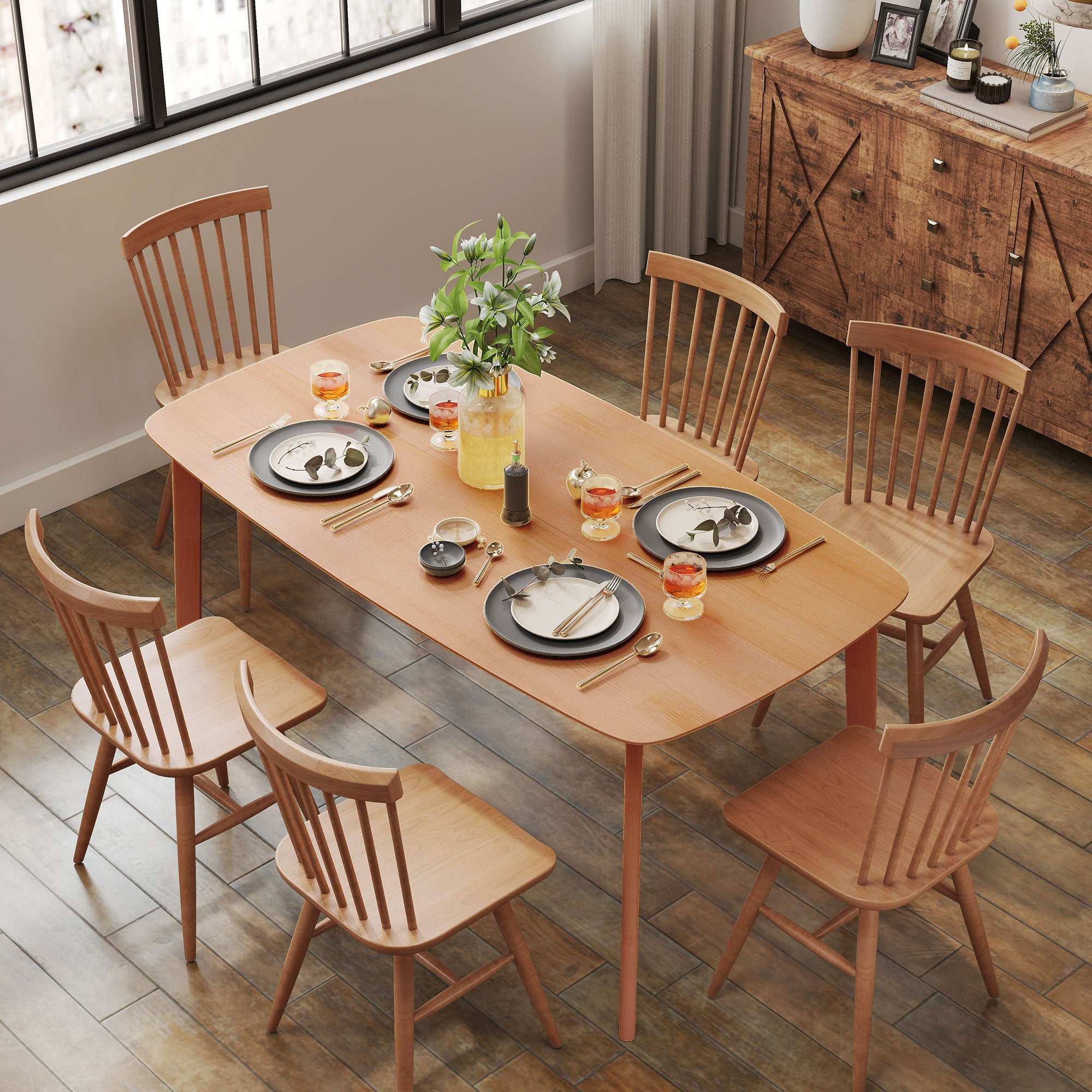 Table à manger rectangulaire pour 6 personnes table de cuisine 150 cm avec cadre en bois massif et grand plateau, pour salle à manger, salon, bureau, effet bois naturel