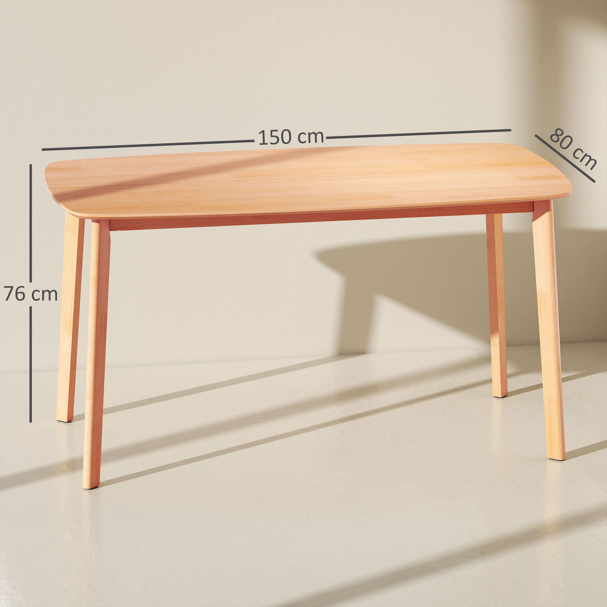 Table à manger rectangulaire pour 6 personnes table de cuisine 150 cm avec cadre en bois massif et grand plateau, pour salle à manger, salon, bureau, effet bois naturel