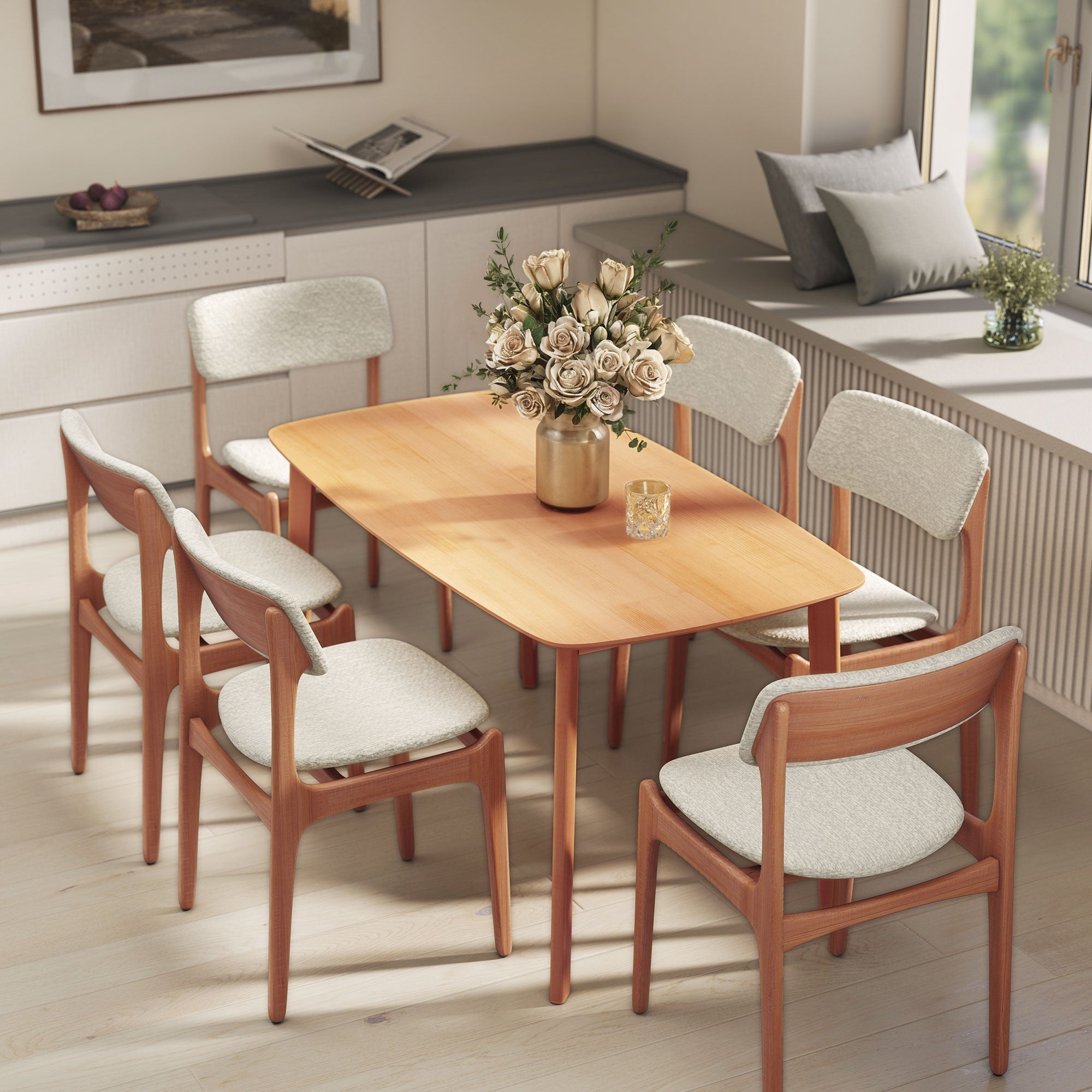 Table à manger rectangulaire pour 6 personnes table de cuisine 150 cm avec cadre en bois massif et grand plateau, pour salle à manger, salon, bureau, effet bois naturel