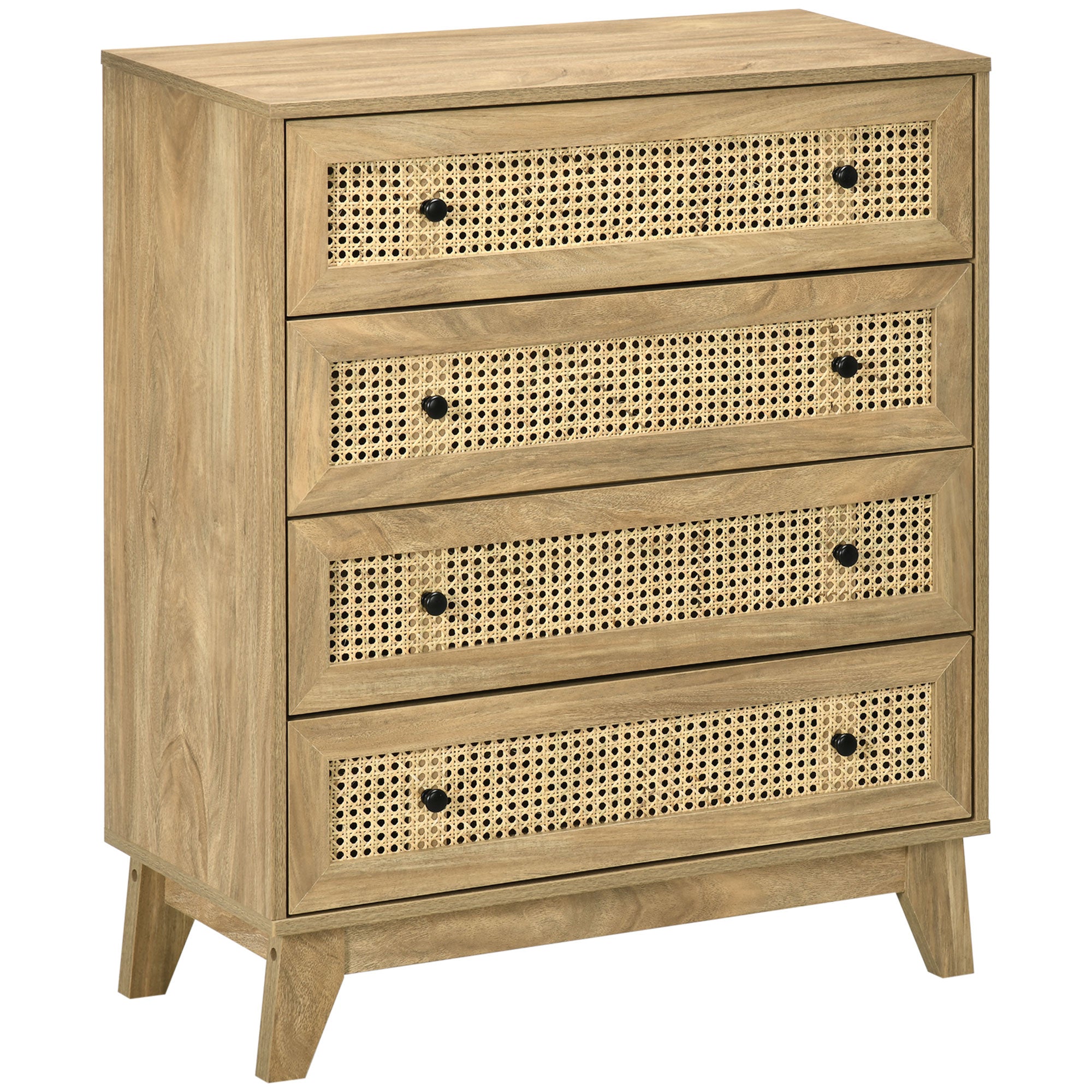 Commode 4 tiroirs meuble de rangement cannage en rotin 80 x 35 x 95 cm aspect bois clair
