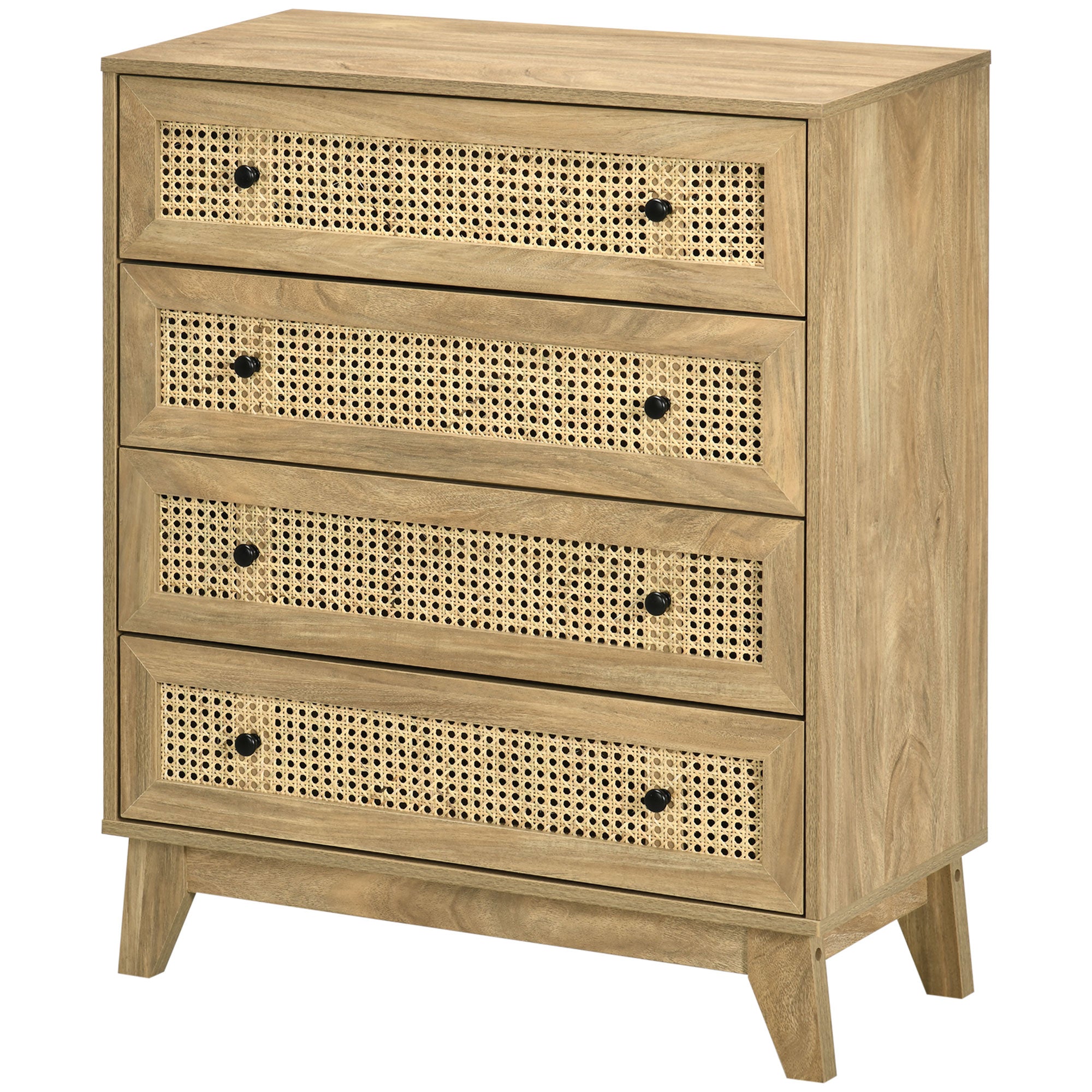 Commode 4 tiroirs meuble de rangement cannage en rotin 80 x 35 x 95 cm aspect bois clair