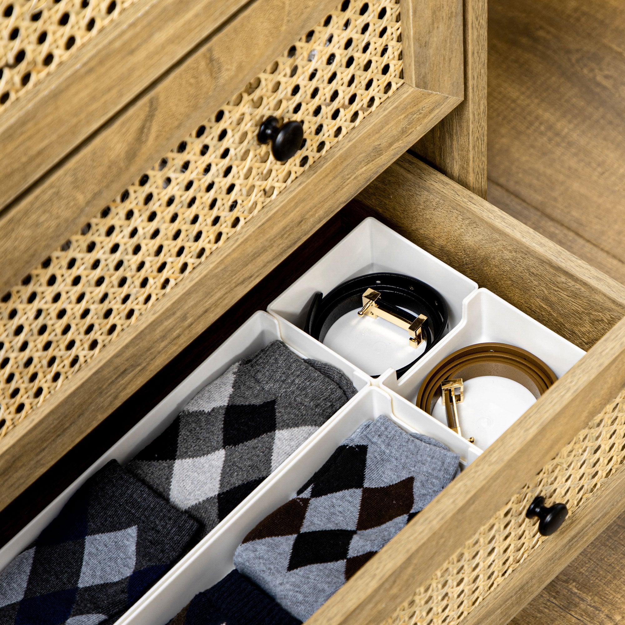 Commode 4 tiroirs meuble de rangement cannage en rotin 80 x 35 x 95 cm aspect bois clair