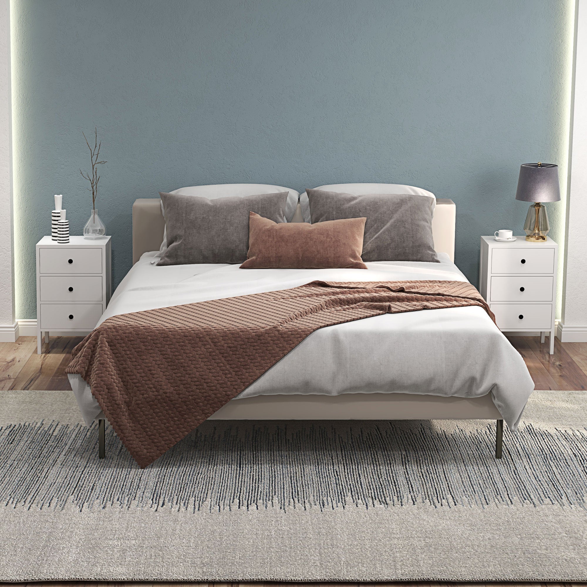 Lot de 2 tables de chevet, tables d'appoint, table de nuit avec 3 tiroirs pour chambre en bois dim. 40L x 30l x 64H cm blanc