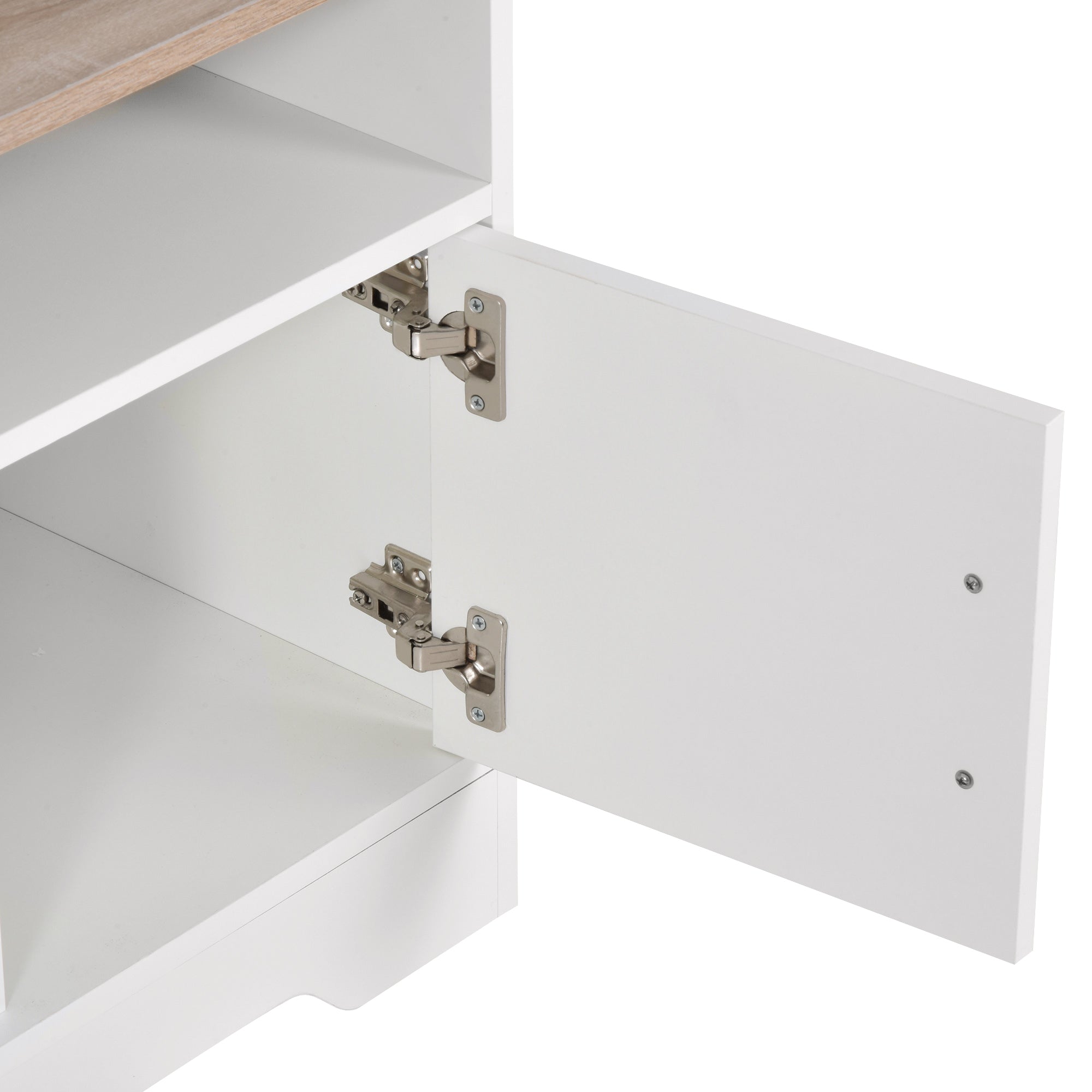 Meuble TV Banc TV en Bois Grand Espace de Rangement avec 2 Compartiments Ouverts 2 Armoires à Porte Une Armoire Ouverte 105 x 40 x 52 cm Blanc