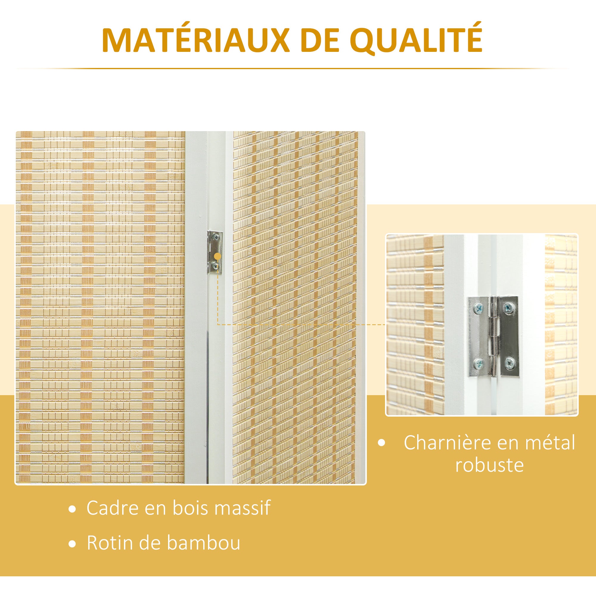 Paravent interieur en bois 4 panneaux 180 x 180 cm séparateur de pièce pliable cloison de séparation pour salon chambre à coucher maison, bois naturel