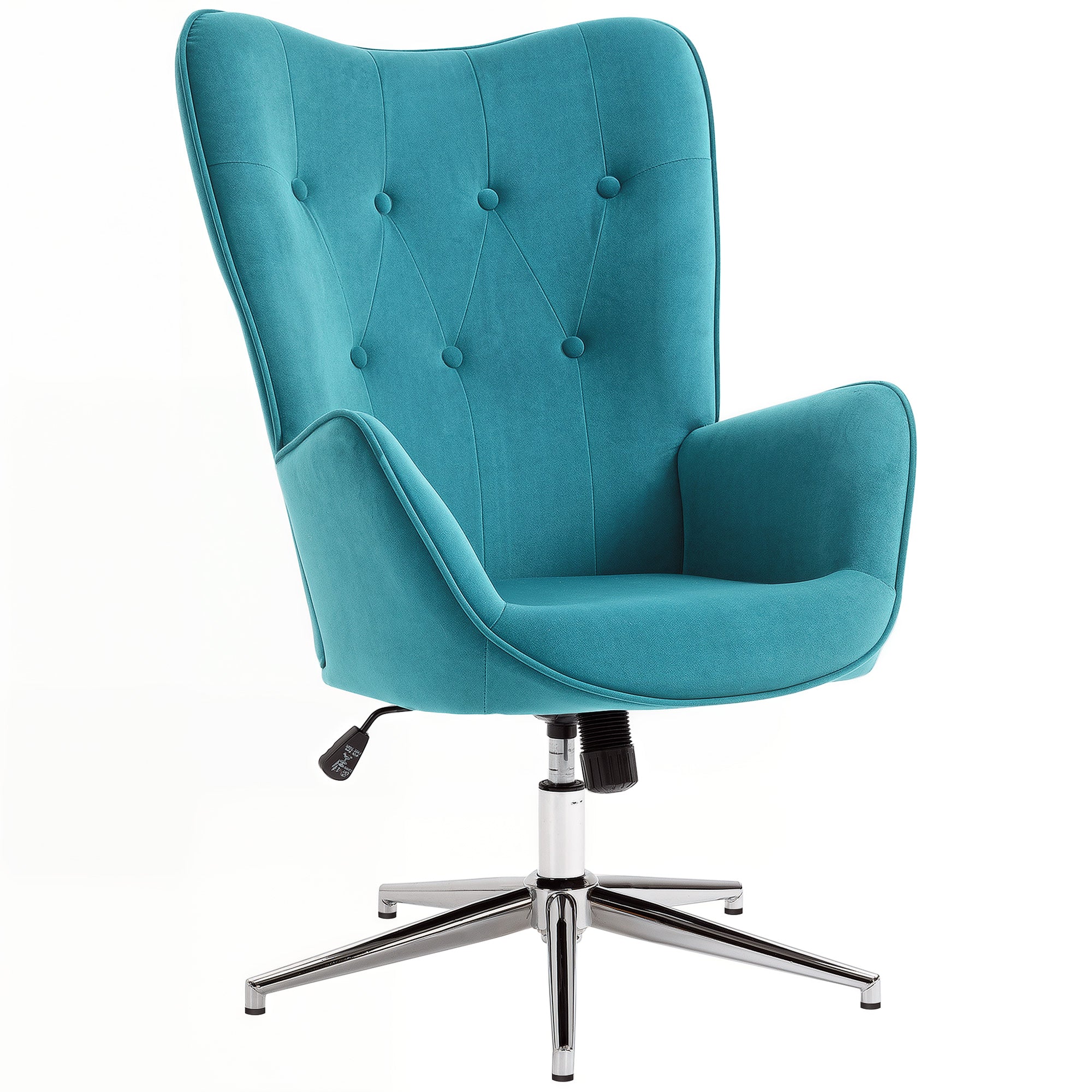 Fauteuil salon chaise relax fauteuil pivotant, hauteur réglable, dossier capitonné, assise et accoudoirs rembourrés, tissu aspect velours, pour chambre salon salle à manger, bleu