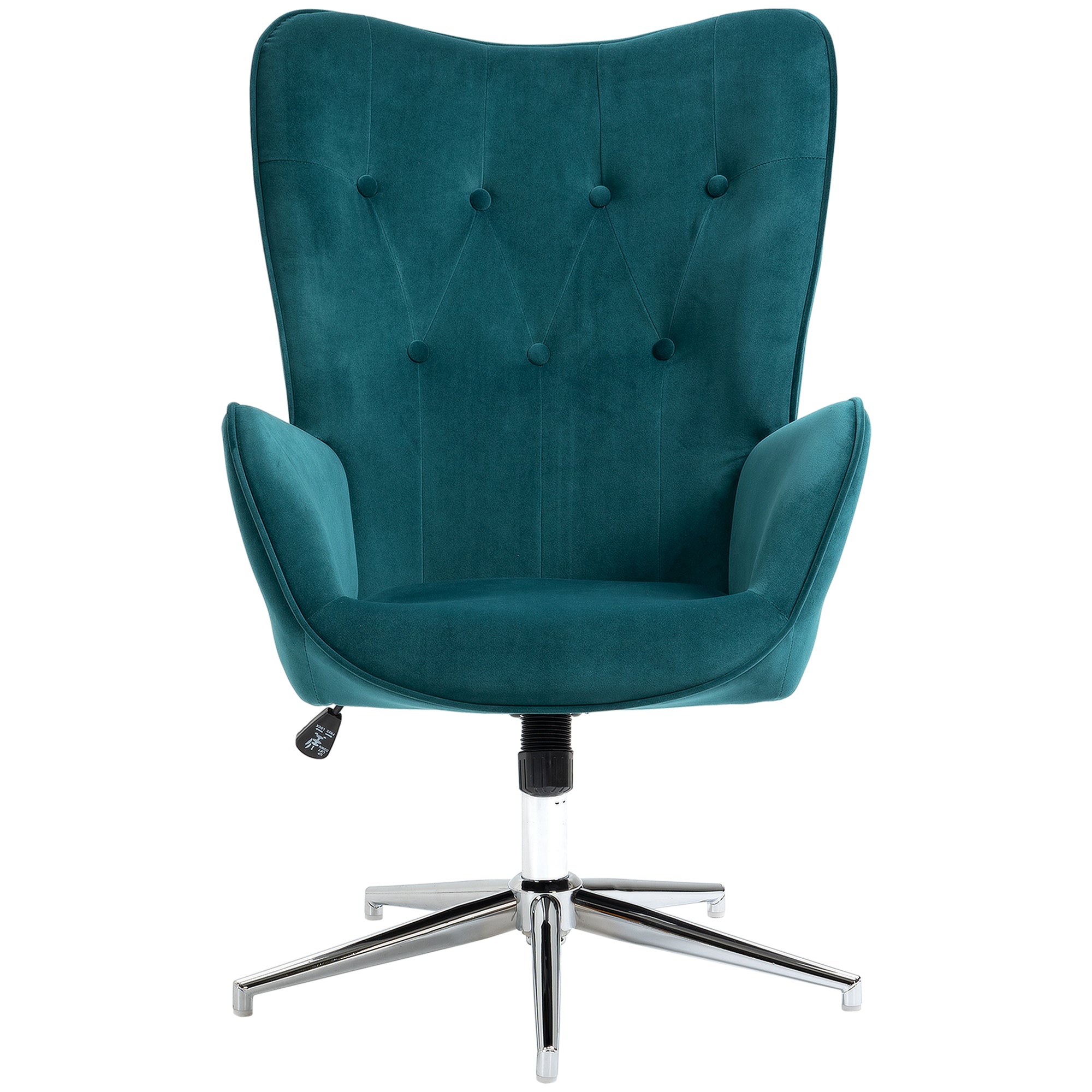 Fauteuil salon chaise relax fauteuil pivotant, hauteur réglable, dossier capitonné, assise et accoudoirs rembourrés, tissu aspect velours, pour chambre salon salle à manger, bleu