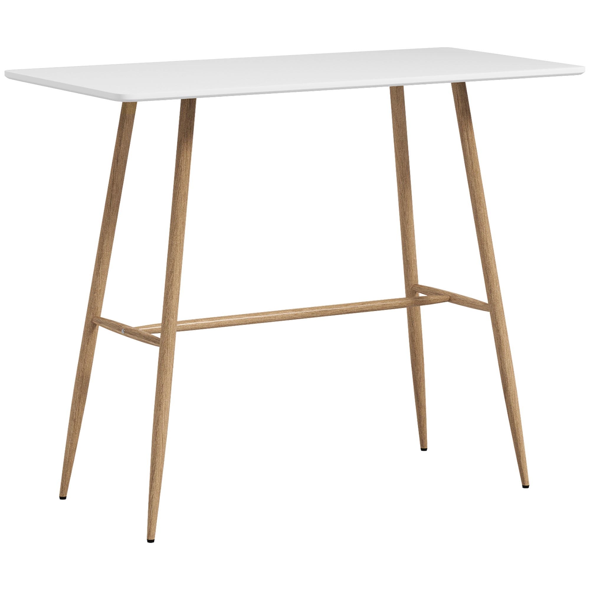 Table de bar rectangulaire 4 personnes, table haute pieds en acier effet bois, table de bistrot assemblage facile, pour bar à domicile, salle à manger, 120 x 60 x 98 cm, blanc