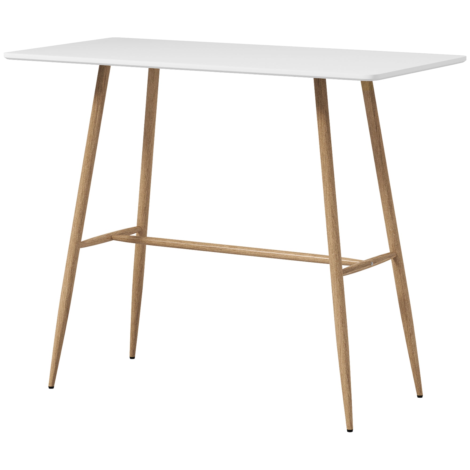 Table de bar rectangulaire 4 personnes, table haute pieds en acier effet bois, table de bistrot assemblage facile, pour bar à domicile, salle à manger, 120 x 60 x 98 cm, blanc