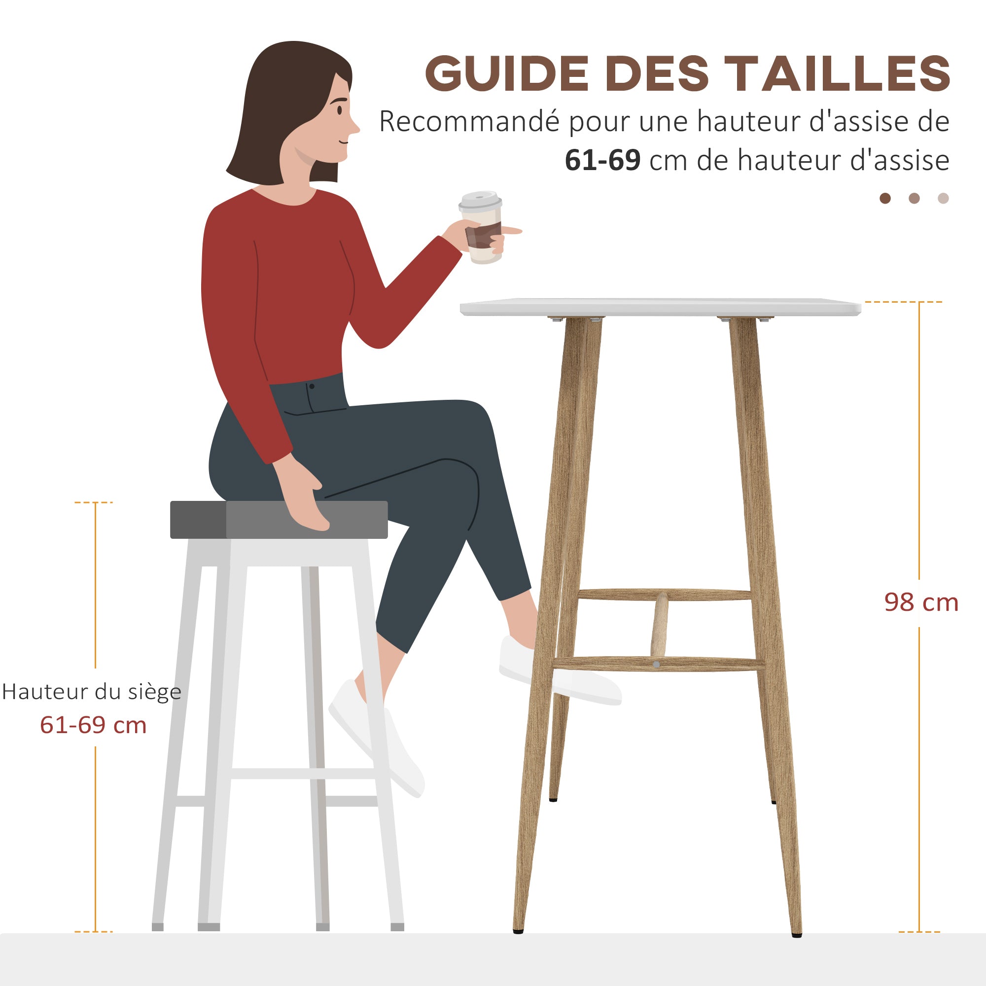 Table de bar rectangulaire 4 personnes, table haute pieds en acier effet bois, table de bistrot assemblage facile, pour bar à domicile, salle à manger, 120 x 60 x 98 cm, blanc