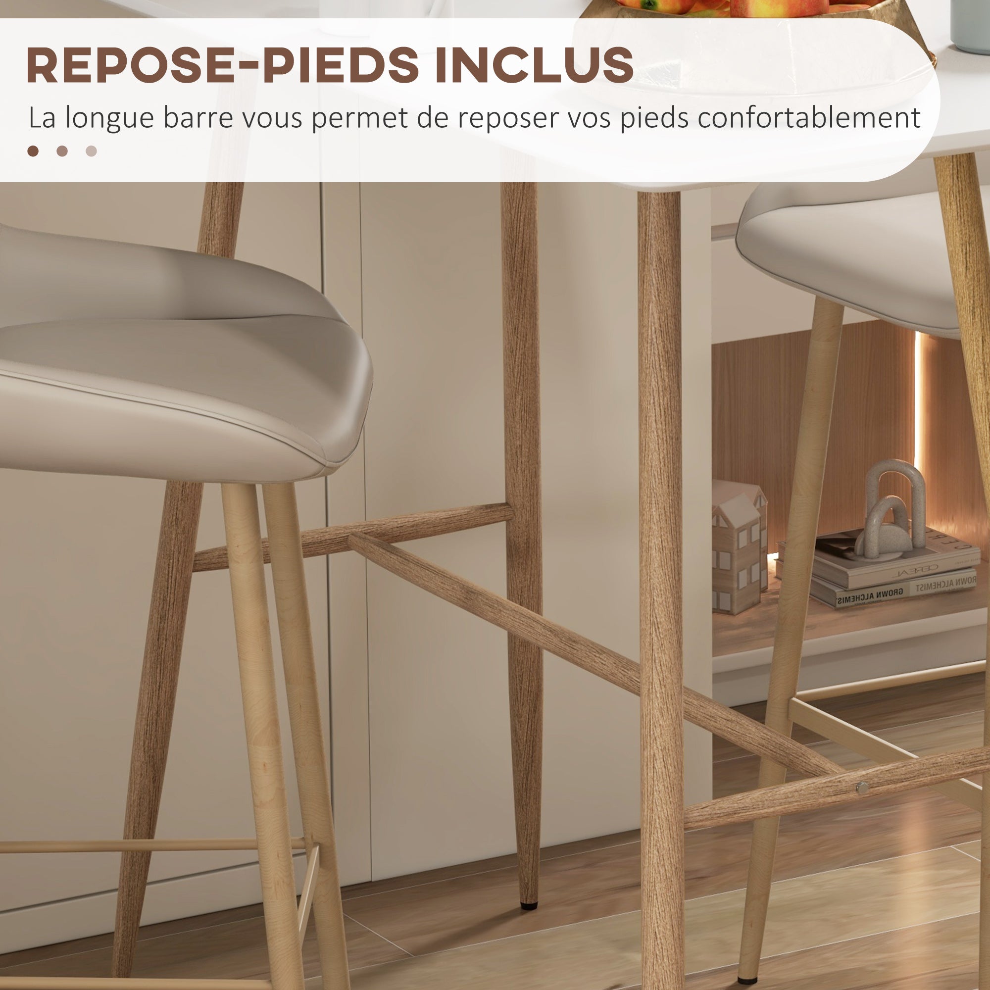 Table de bar rectangulaire 4 personnes, table haute pieds en acier effet bois, table de bistrot assemblage facile, pour bar à domicile, salle à manger, 120 x 60 x 98 cm, blanc