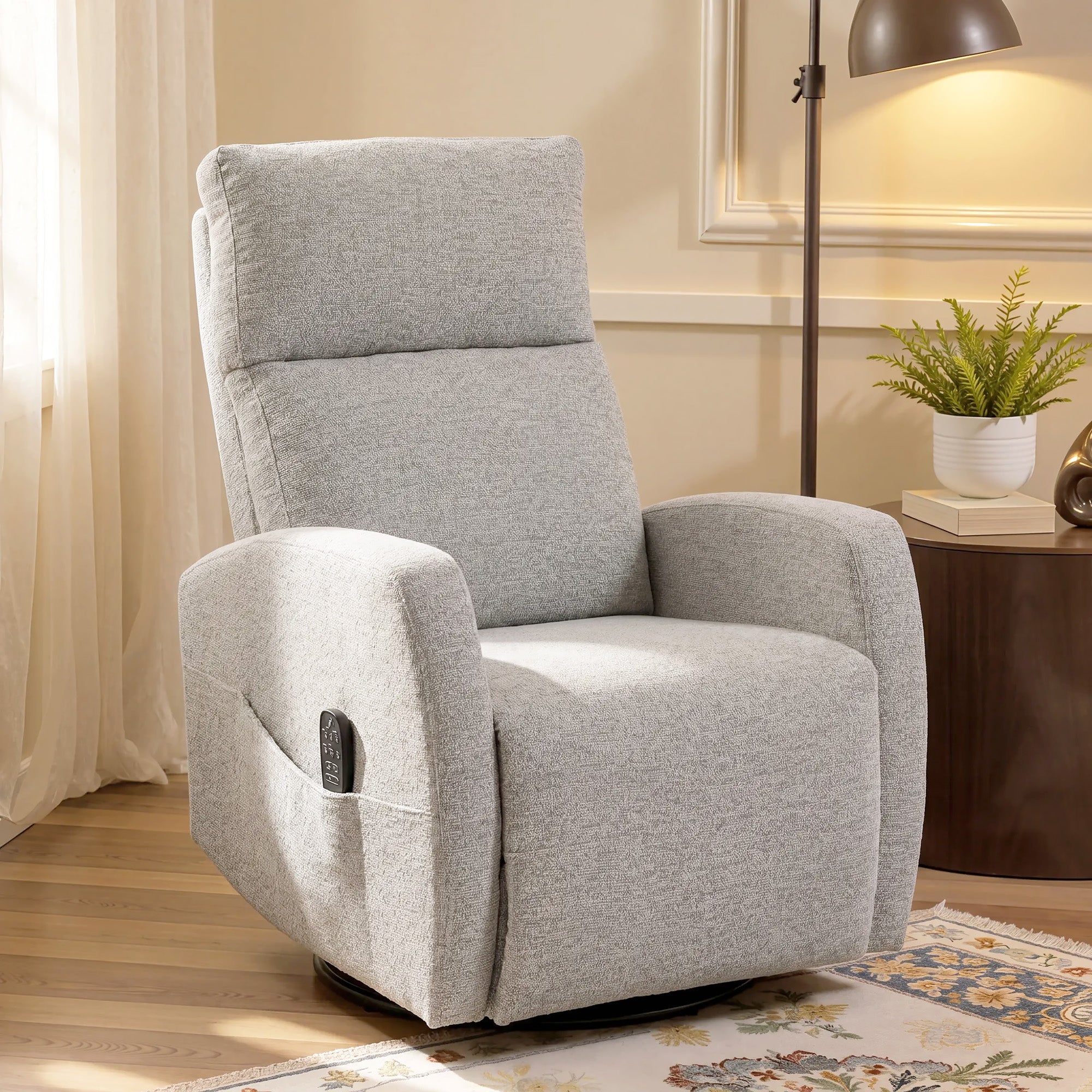 Fauteuil inclinable de massage et chauffage, fauteuil de relaxation en chenille, dossier réglable, pivotant 360°, poches latérales, télécommande, charge 150 kg, pour salon, chambre, crème